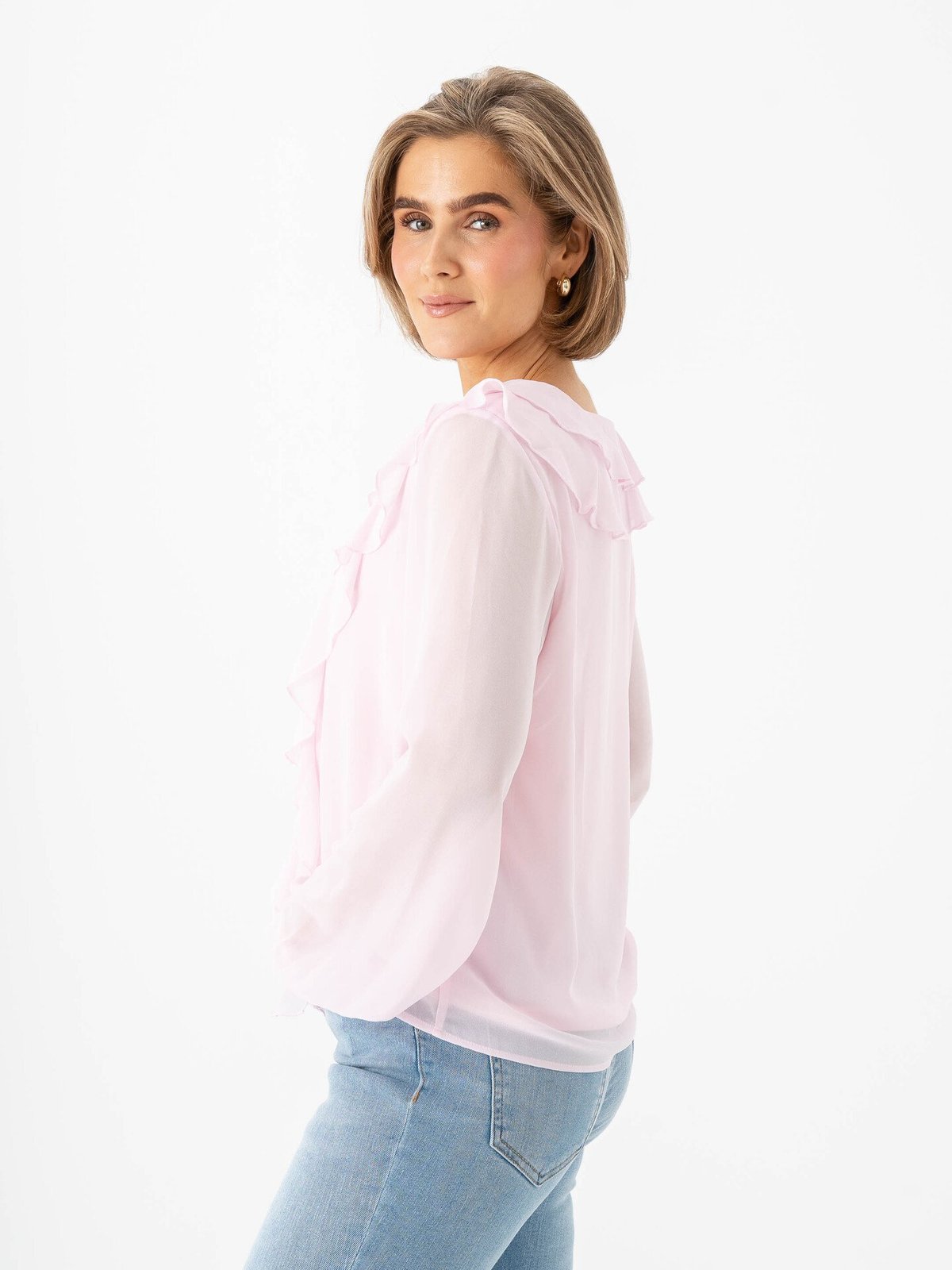 Vila Ane Long Sleeve V-Neck Frill Top Cherry Blossom