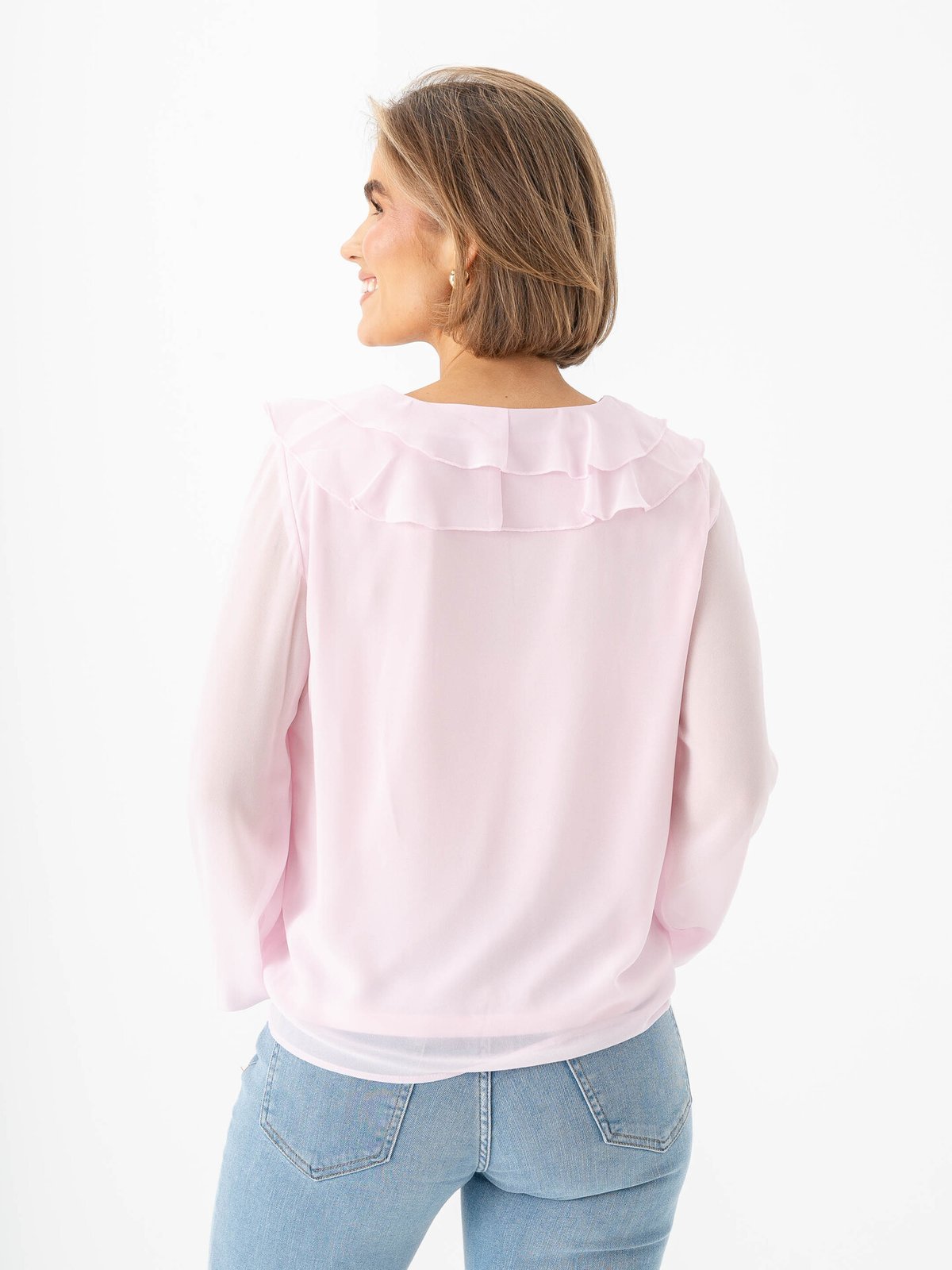 Vila Ane Long Sleeve V-Neck Frill Top Cherry Blossom