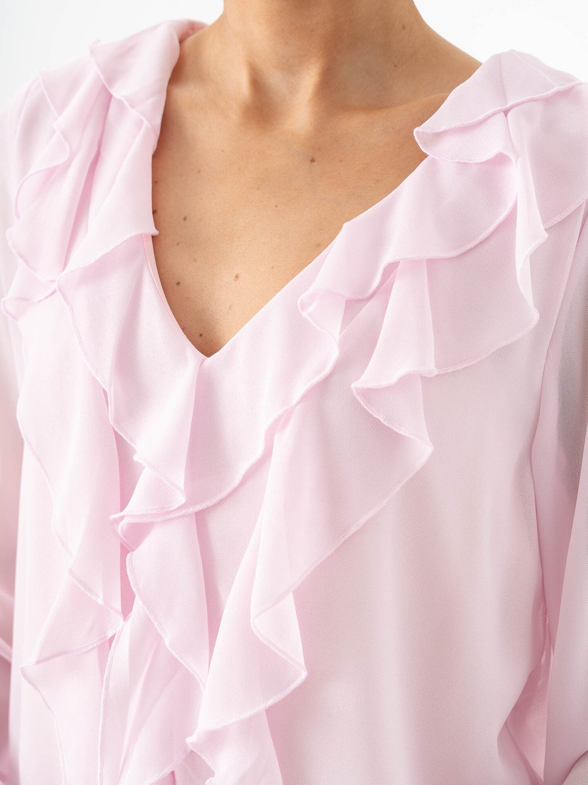 Vila Ane Long Sleeve V-Neck Frill Top Cherry Blossom