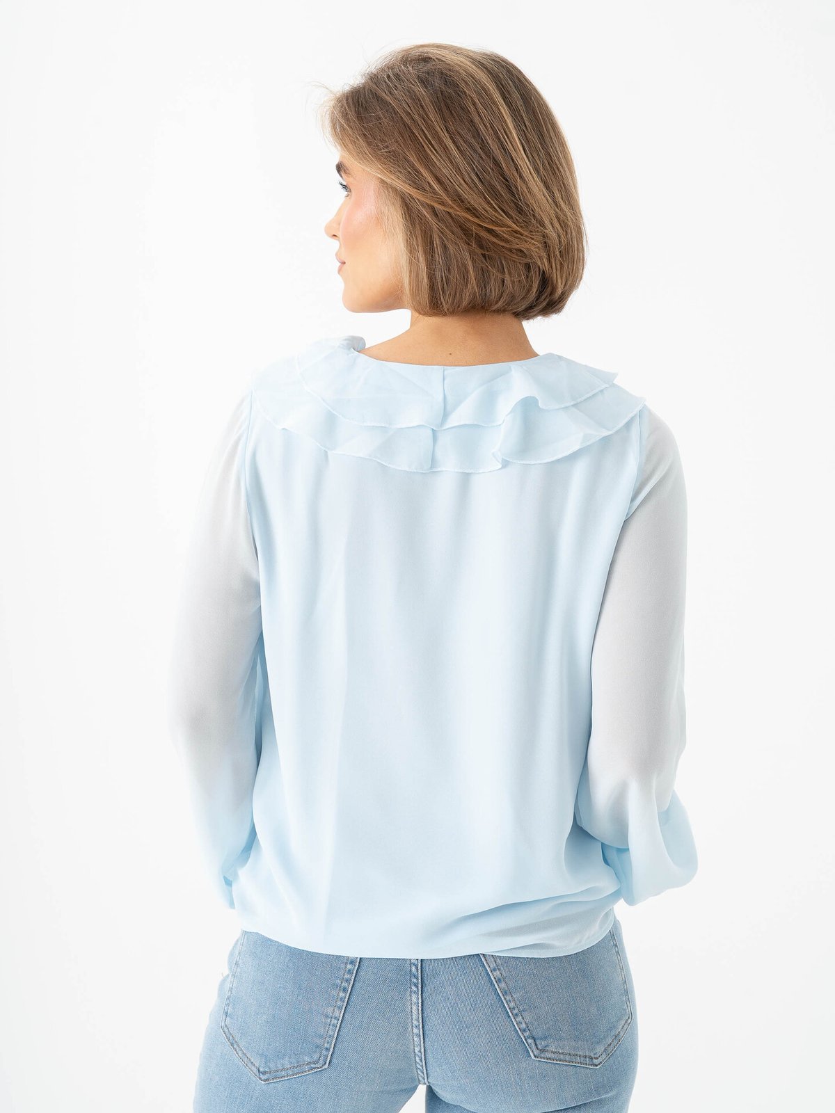 Vila Ane Long Sleeve V-Neck Frill Top Nantucket Breeze