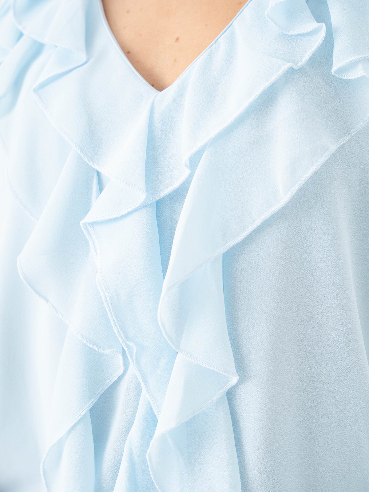 Vila Ane Long Sleeve V-Neck Frill Top Nantucket Breeze