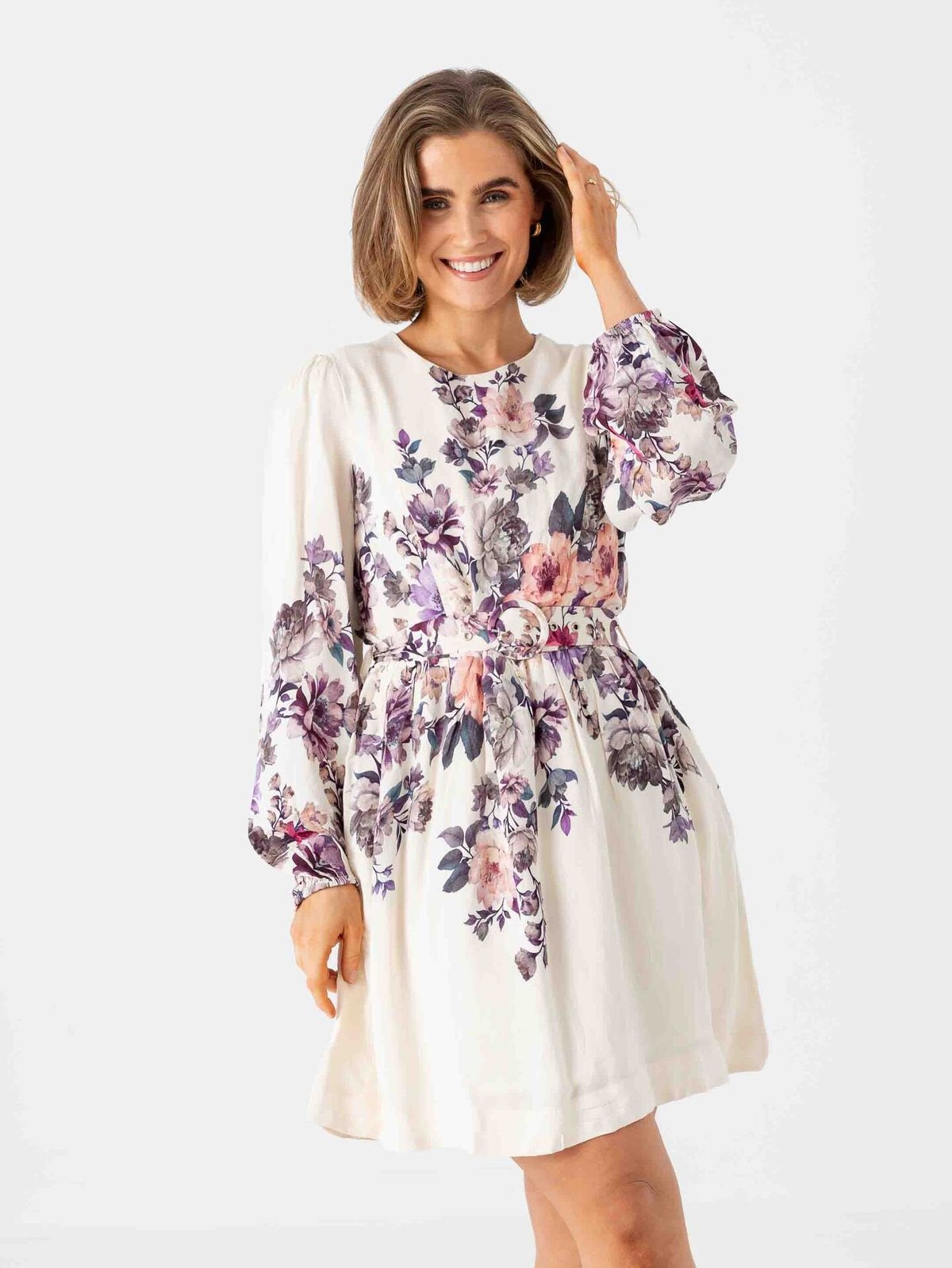 Vila Sofila Pla O-Neck Long Sleeve Short Dress Snow White