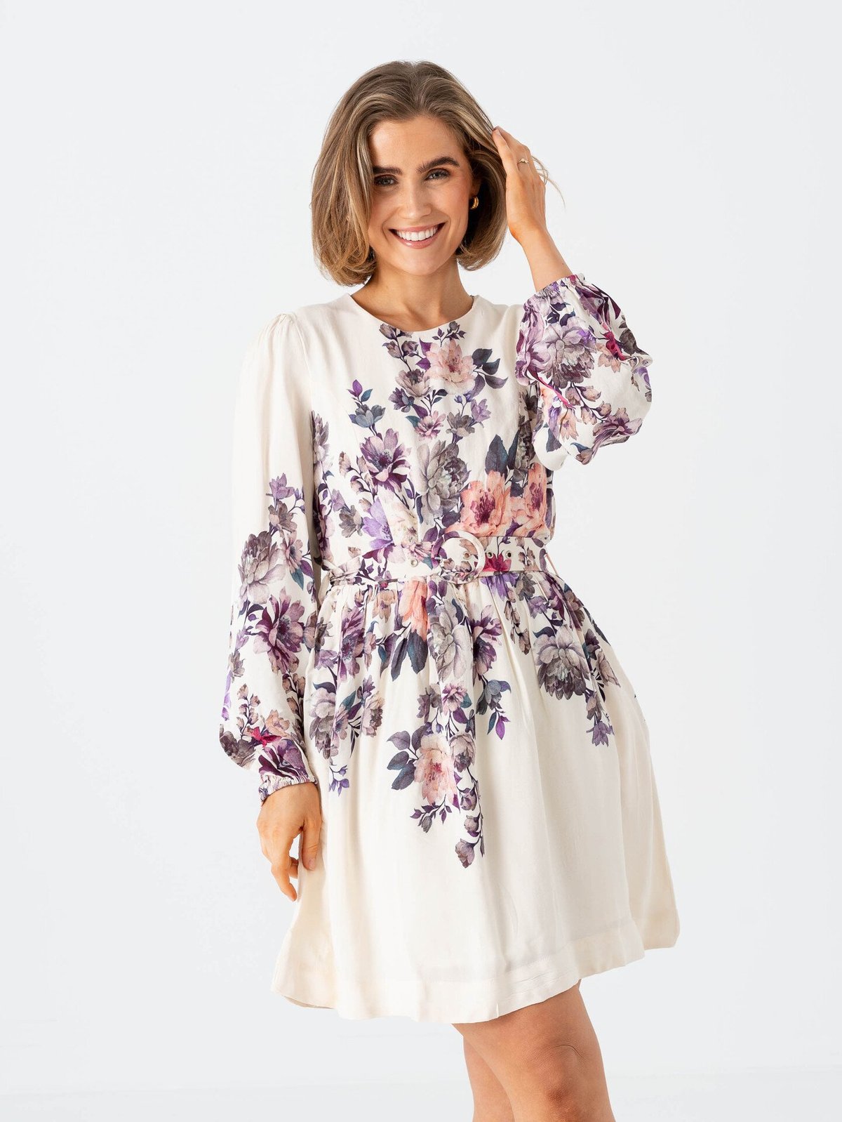 Vila Sofila Pla O-Neck Long Sleeve Short Dress Snow White