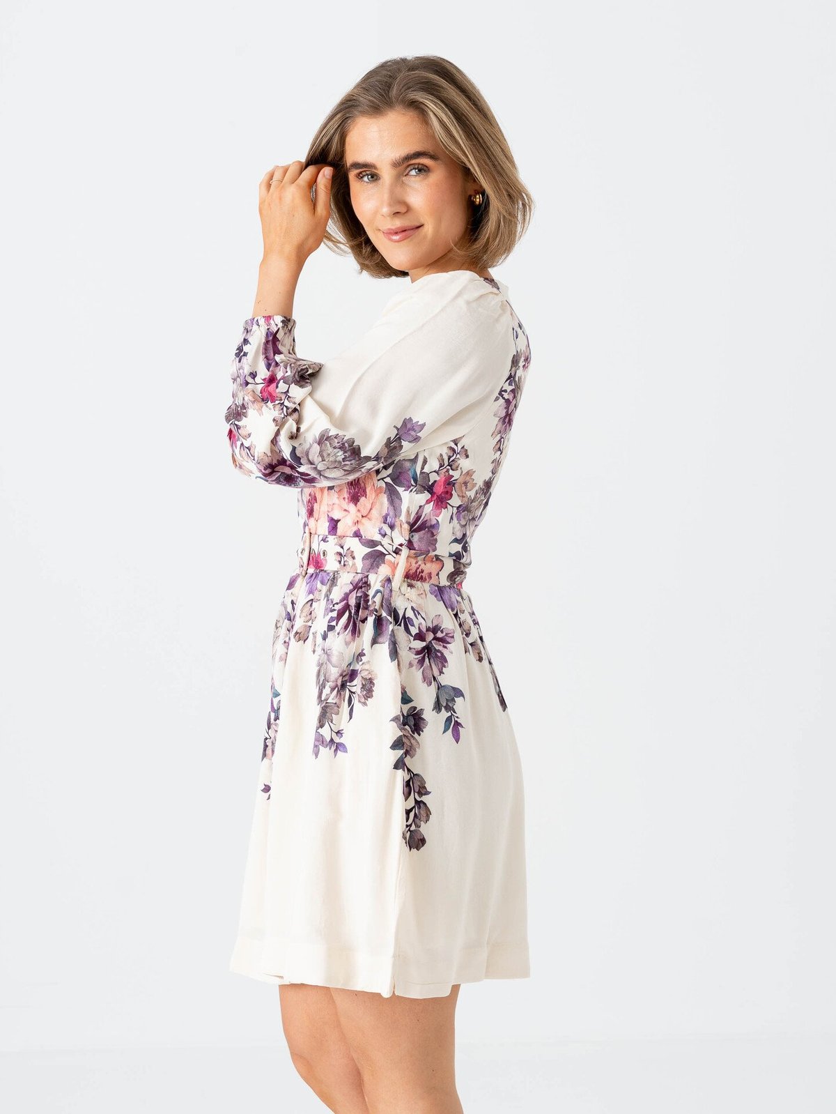 Vila Sofila Pla O-Neck Long Sleeve Short Dress Snow White