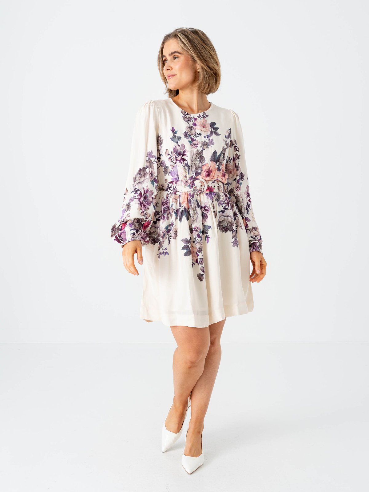 Vila Sofila Pla O-Neck Long Sleeve Short Dress Snow White