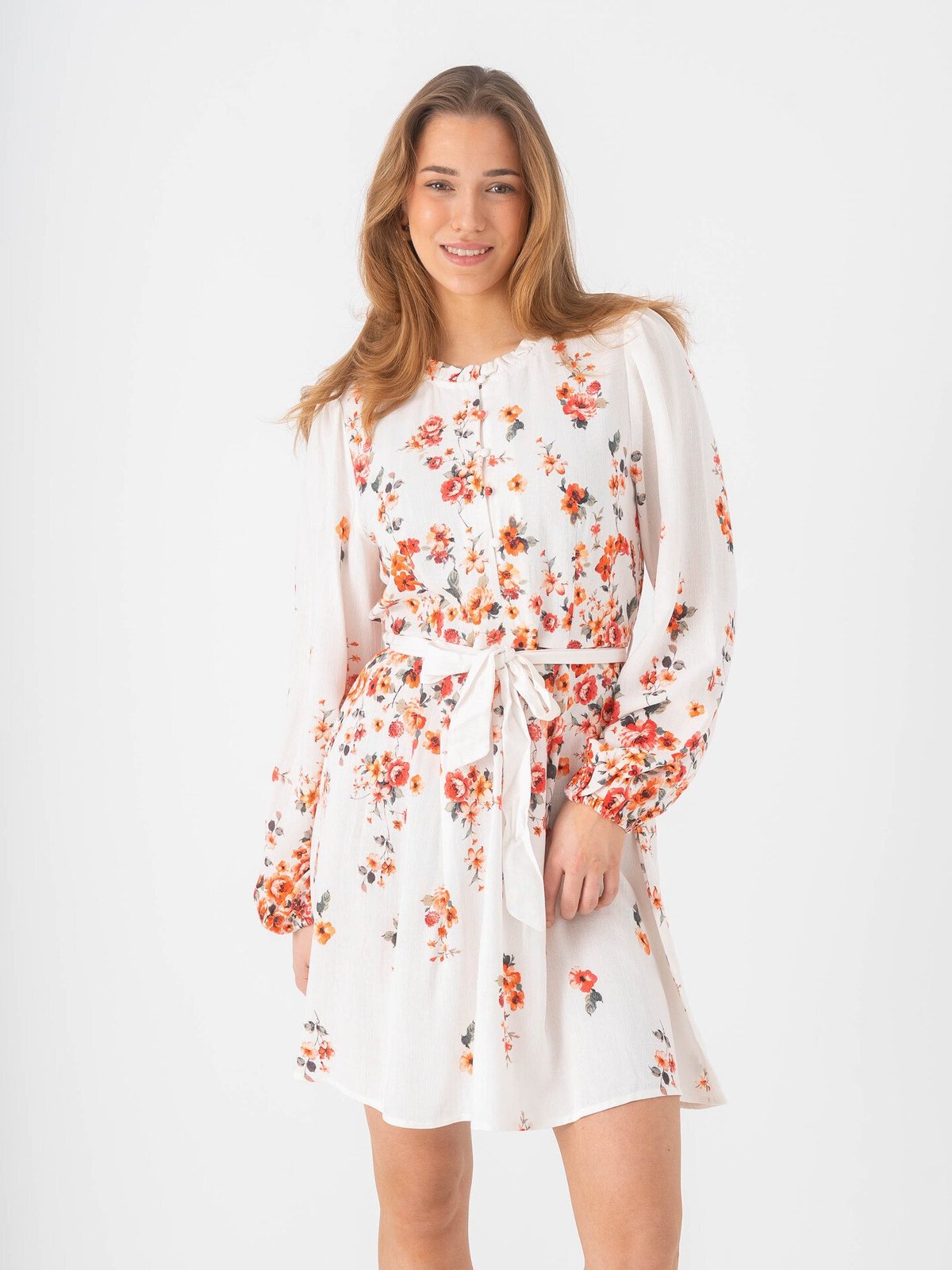 Vila Elma Bai O-Neck Long Sleeve Short Dress Cloud Dancer