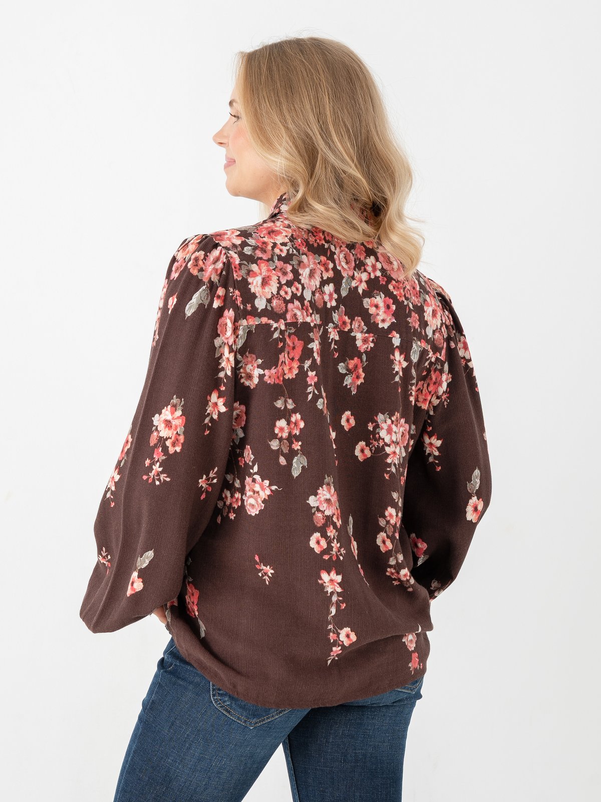 Vila Elma Bai Long Sleeve Shirt Coffee Bean Flowers