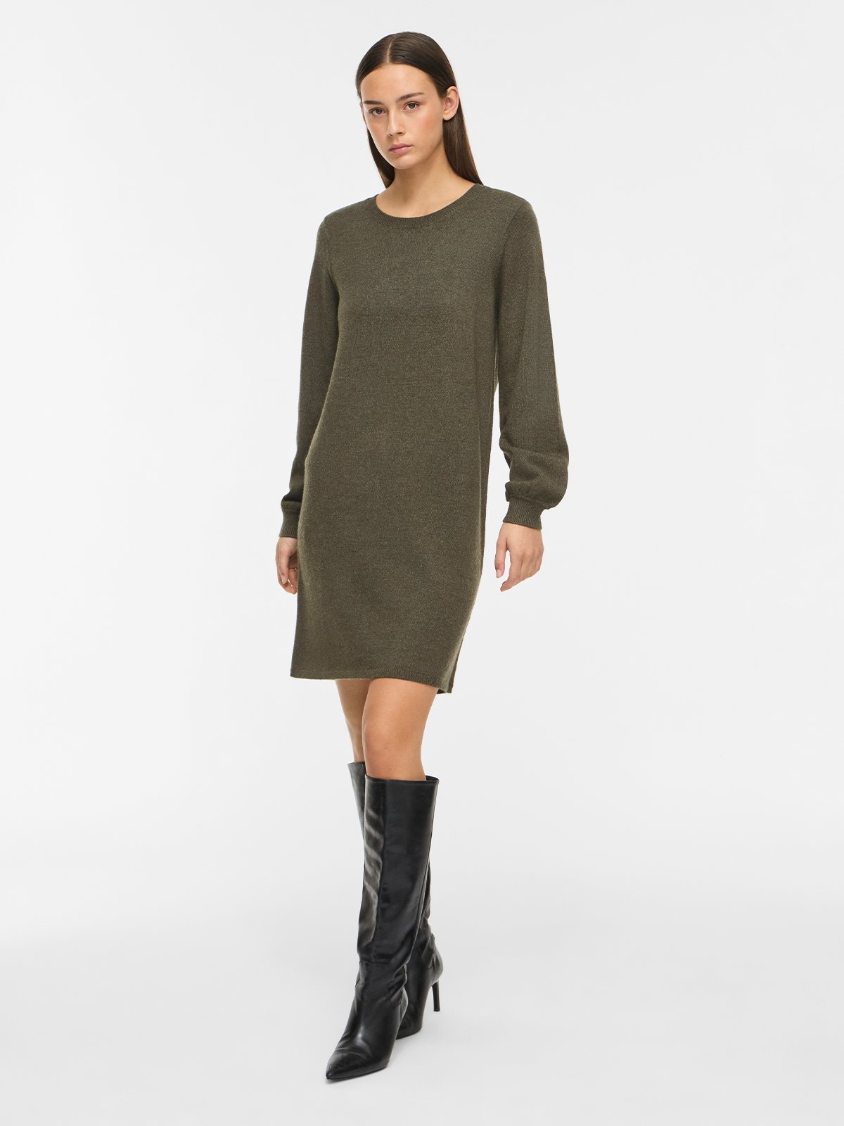 Vila Ril Volume Sleeve Knit Dress Forest Night Dark Melange