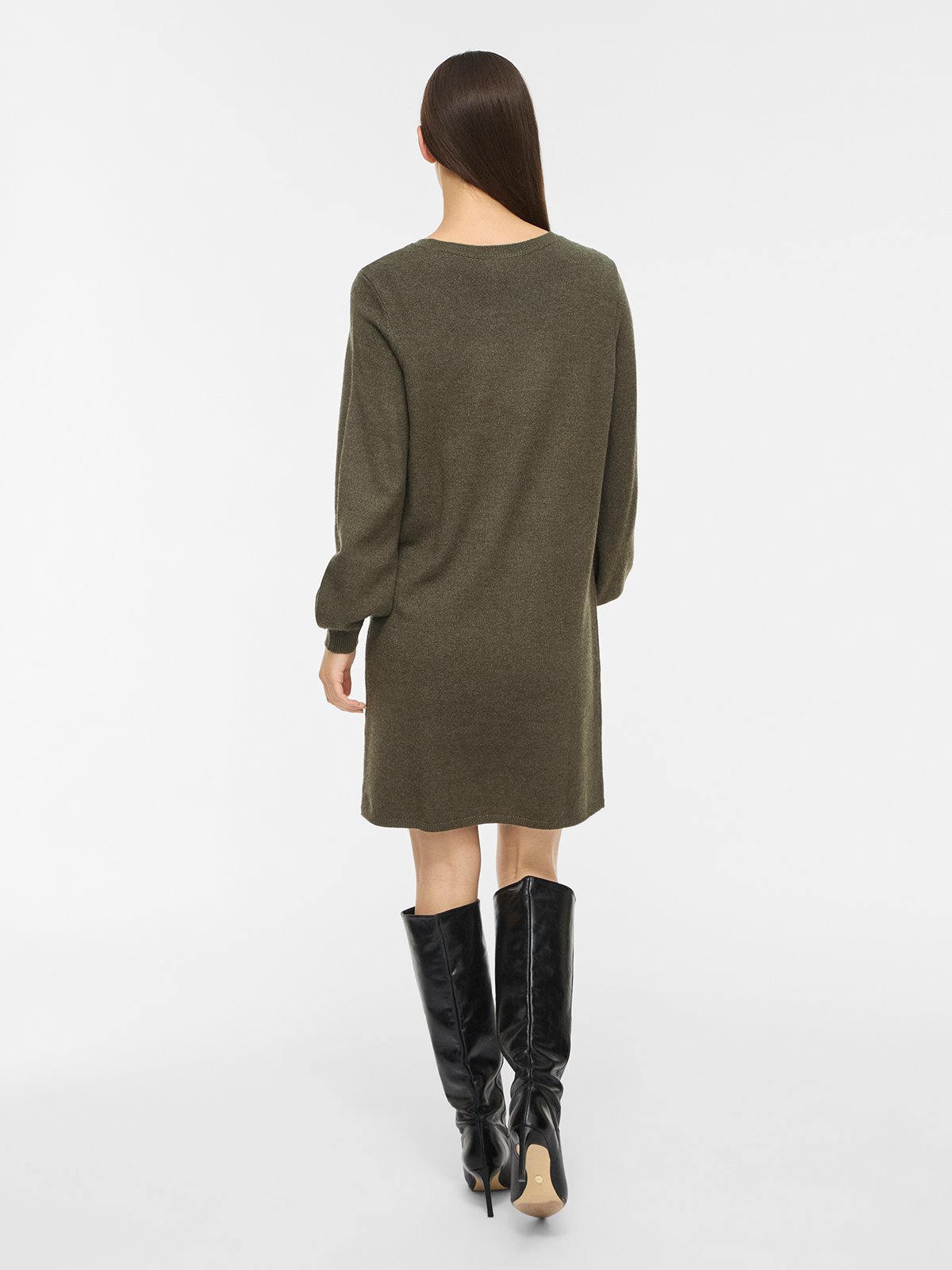 Vila Ril Volume Sleeve Knit Dress Forest Night Dark Melange