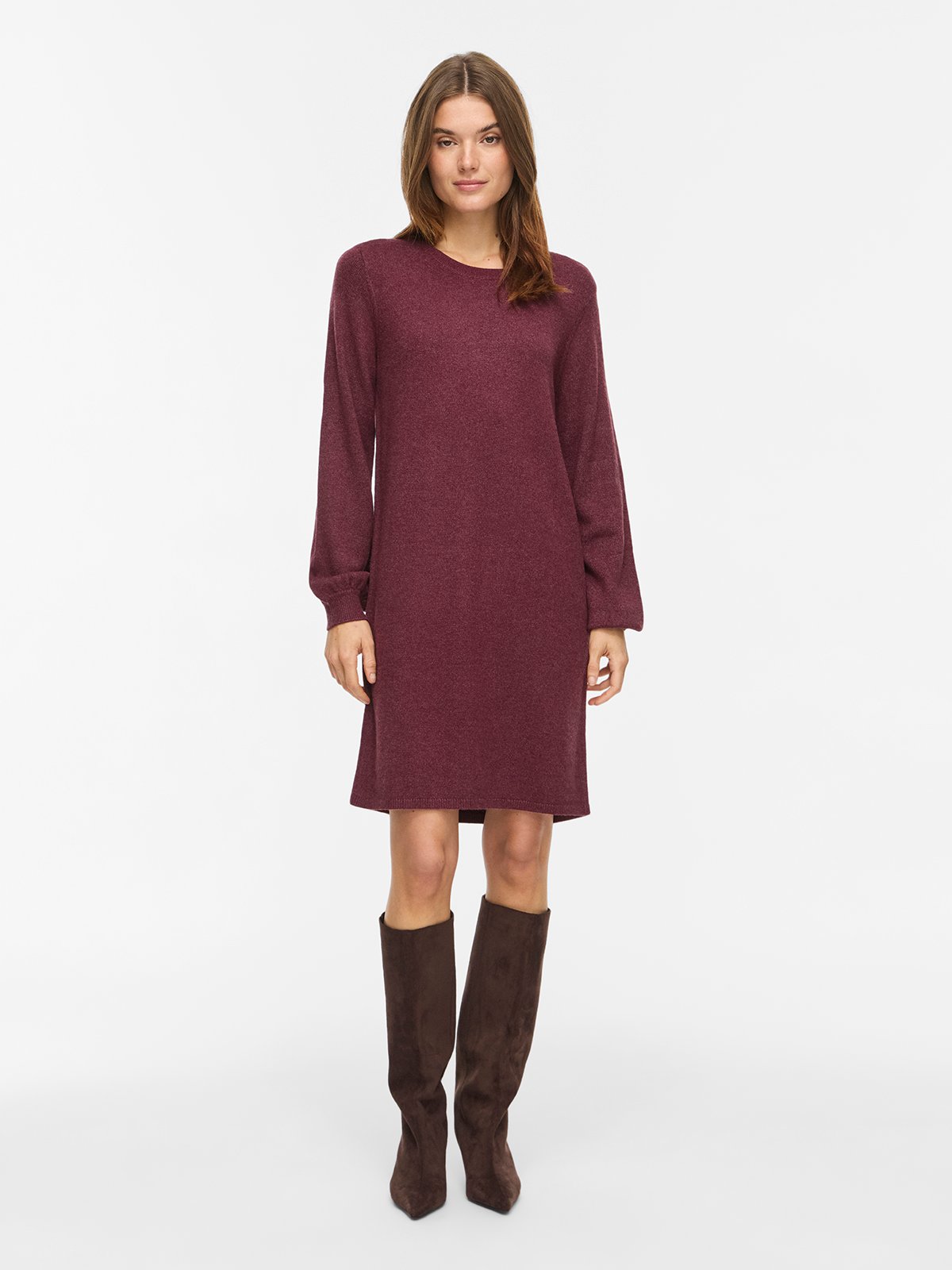 Vila Ril Volume Sleeve Knit Dress Port Royale Dark Melange
