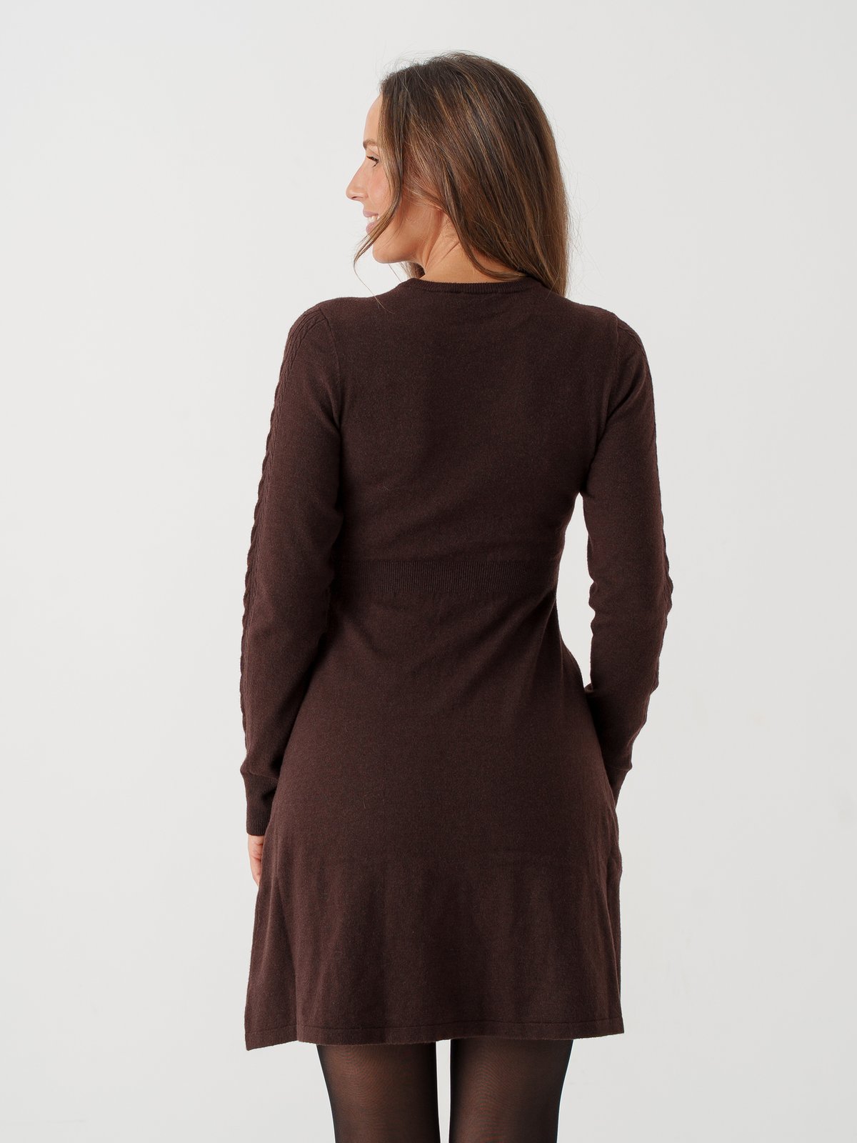 Vila Kerry O-Neck Long Sleeve Cable Knit Dress Coffee Bean