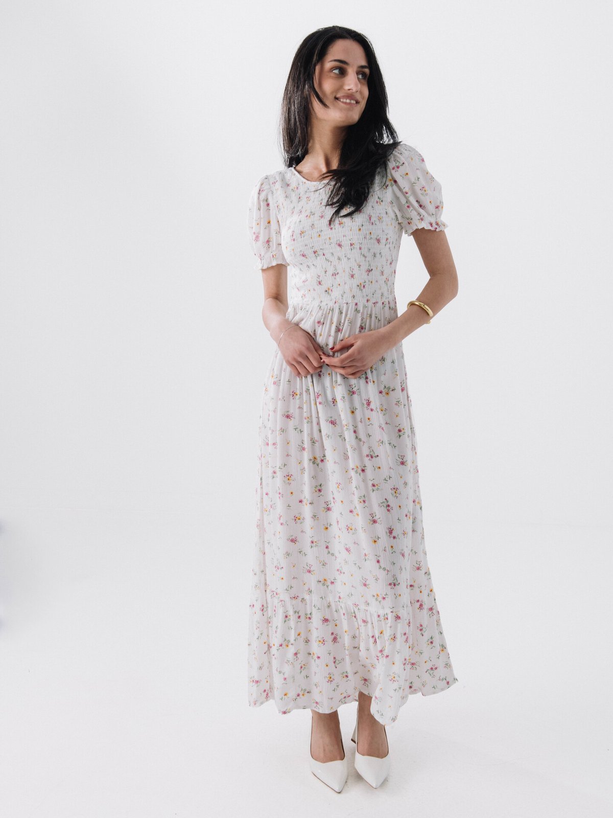 Vila Nora Greis Short Sleeve O-Neck Ankle Dress White
