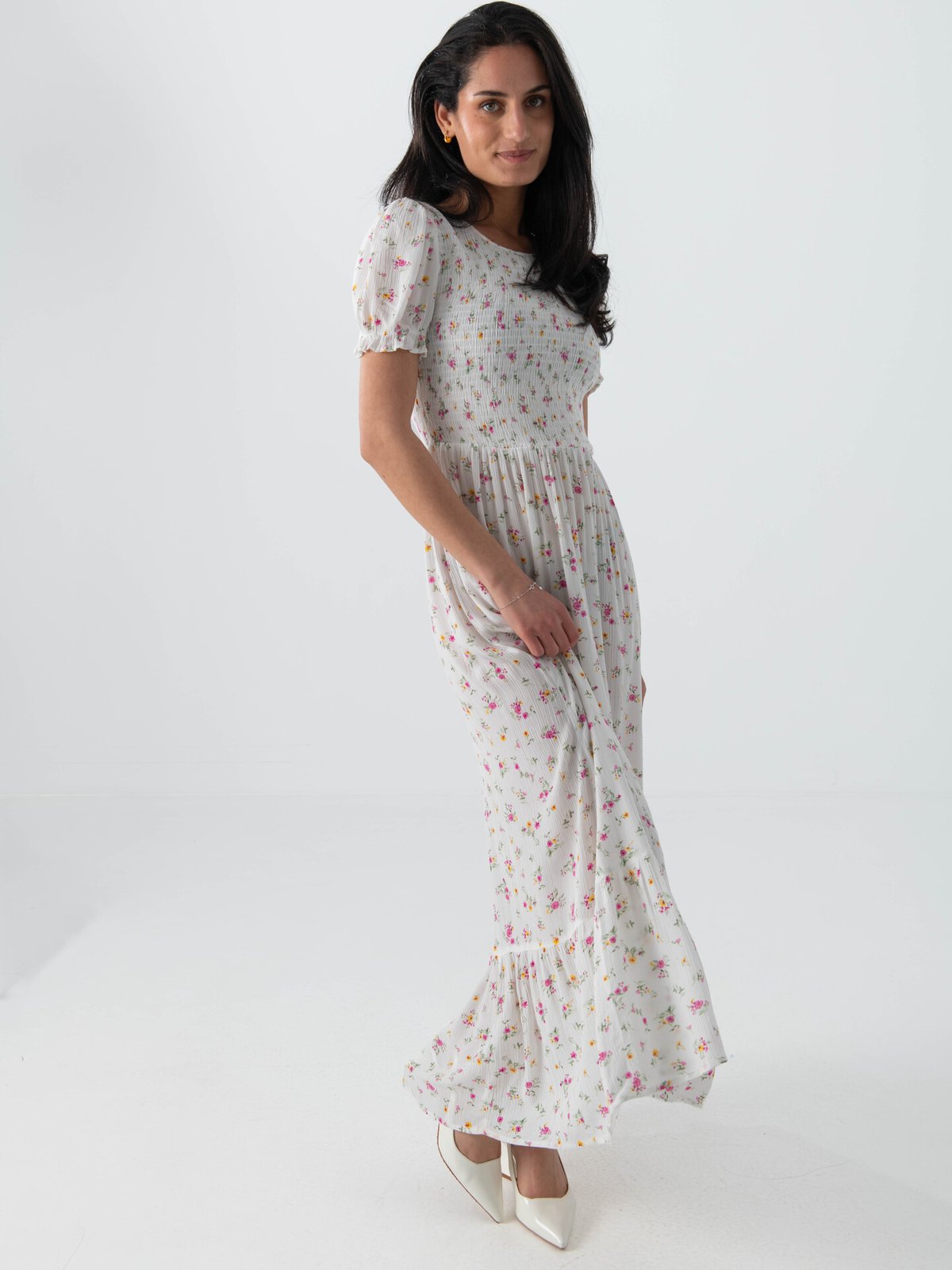 Vila Nora Greis Short Sleeve O-Neck Ankle Dress White