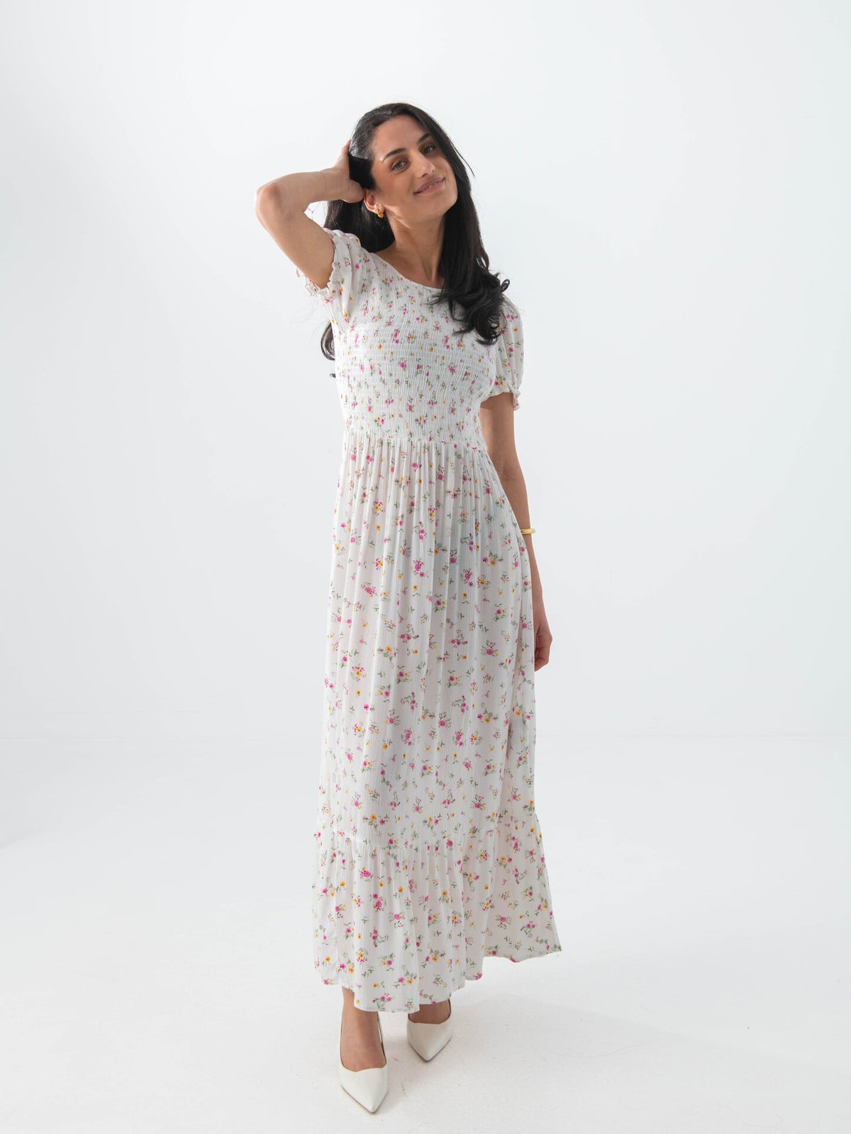 Vila Nora Greis Short Sleeve O-Neck Ankle Dress White