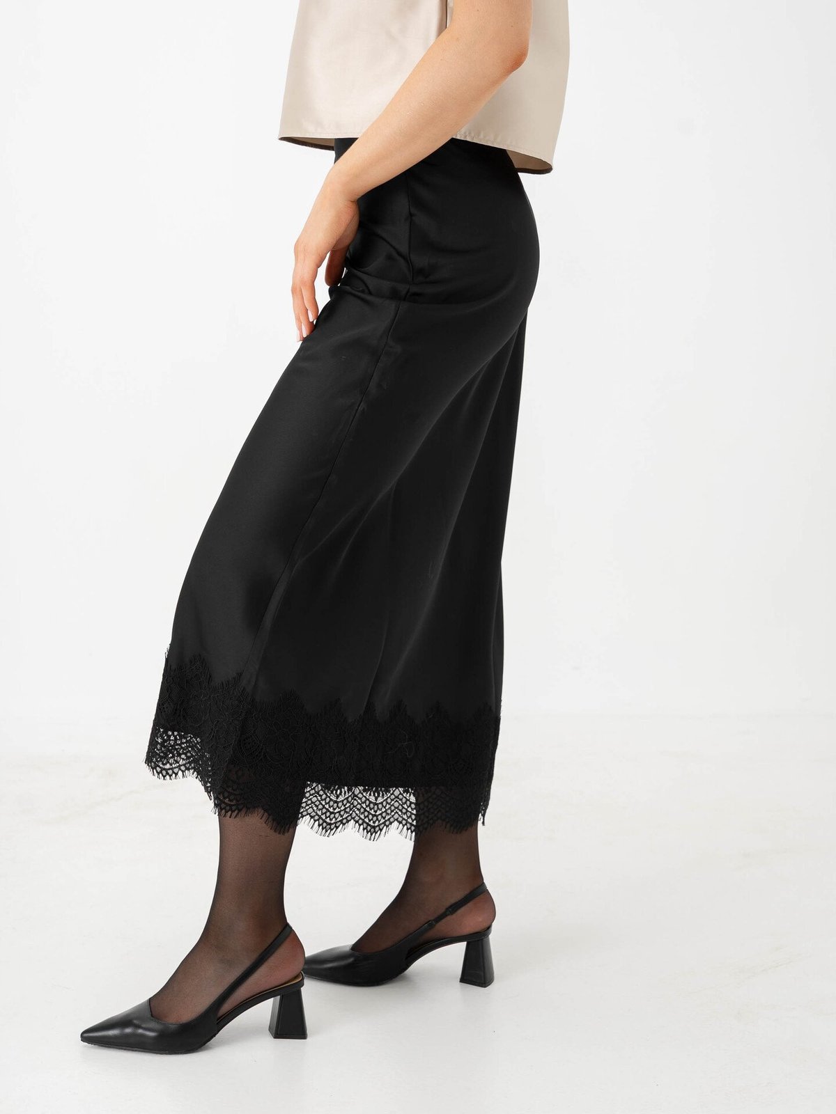 Vila Ellette High Waist Ankle Lace Skirt Black Beauty