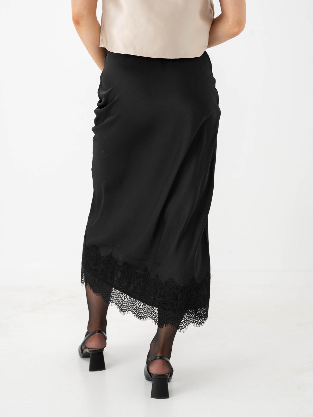 Vila Ellette High Waist Ankle Lace Skirt Black Beauty