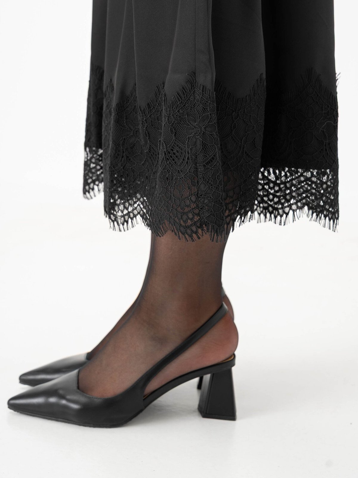Vila Ellette High Waist Ankle Lace Skirt Black Beauty