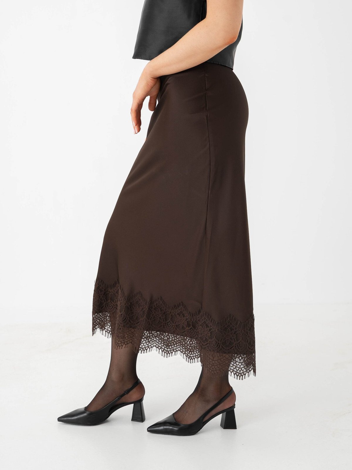 Vila Ellette High Waist Ankle Lace Skirt Coffee Bean