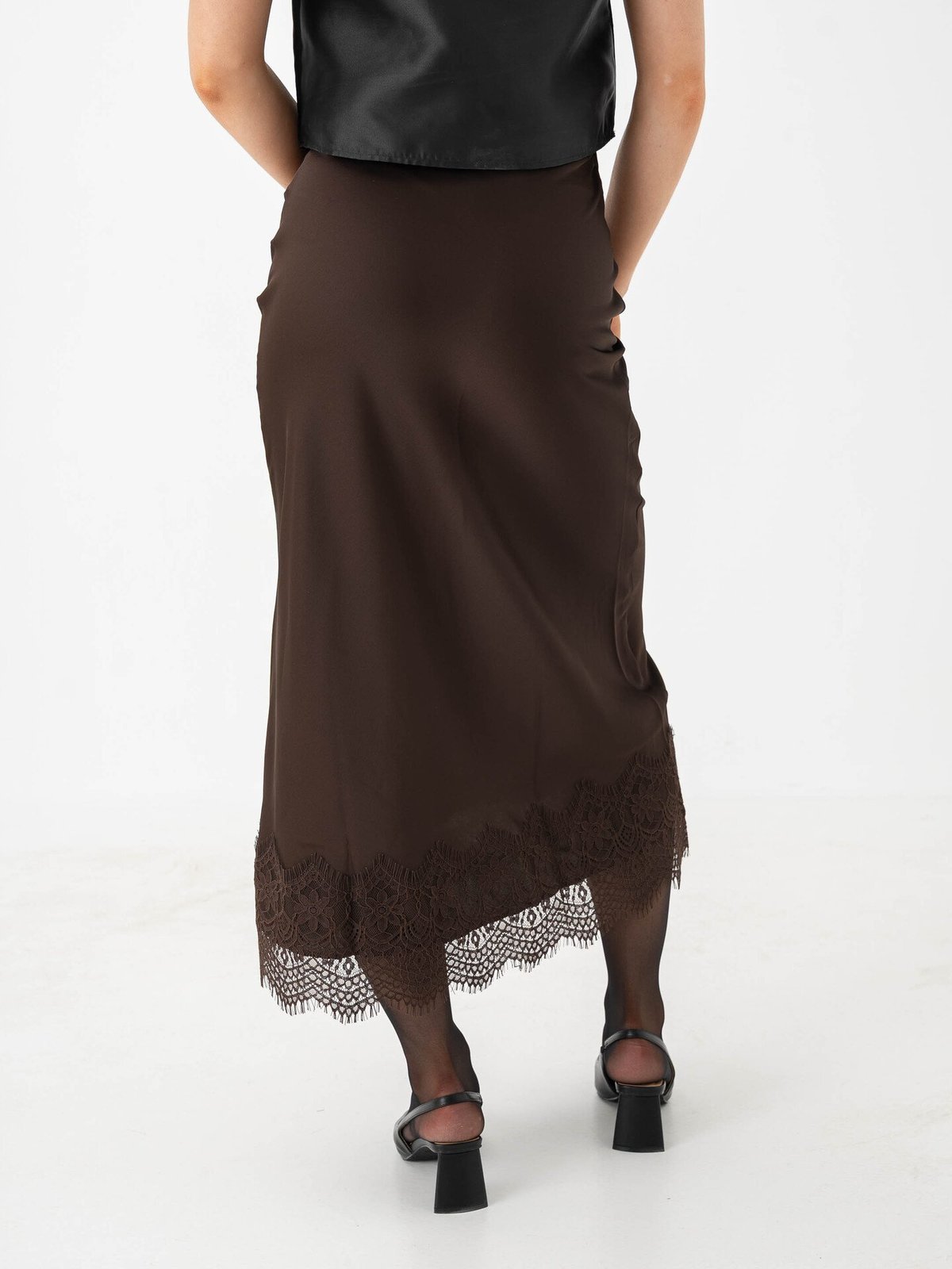 Vila Ellette High Waist Ankle Lace Skirt Coffee Bean