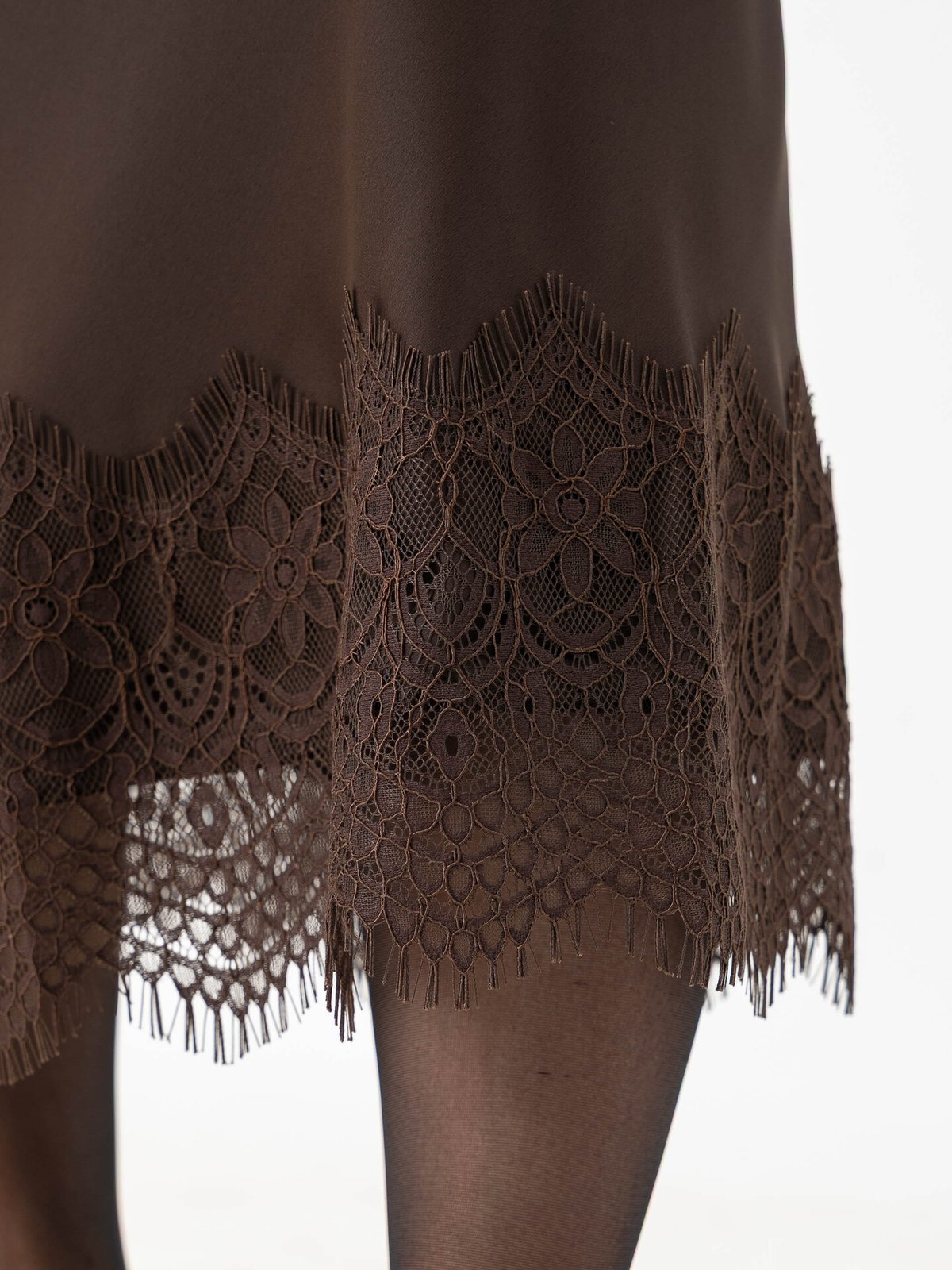 Vila Ellette High Waist Ankle Lace Skirt Coffee Bean