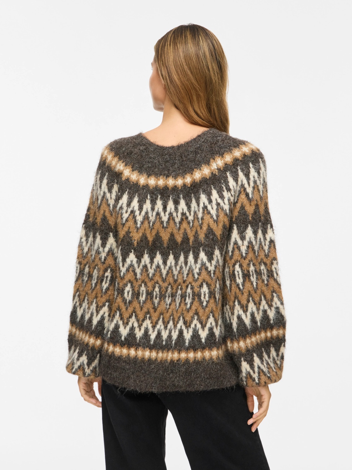 Vila Bows O-Neck Long Sleeve Jaquard Knit Top Coffee Bean