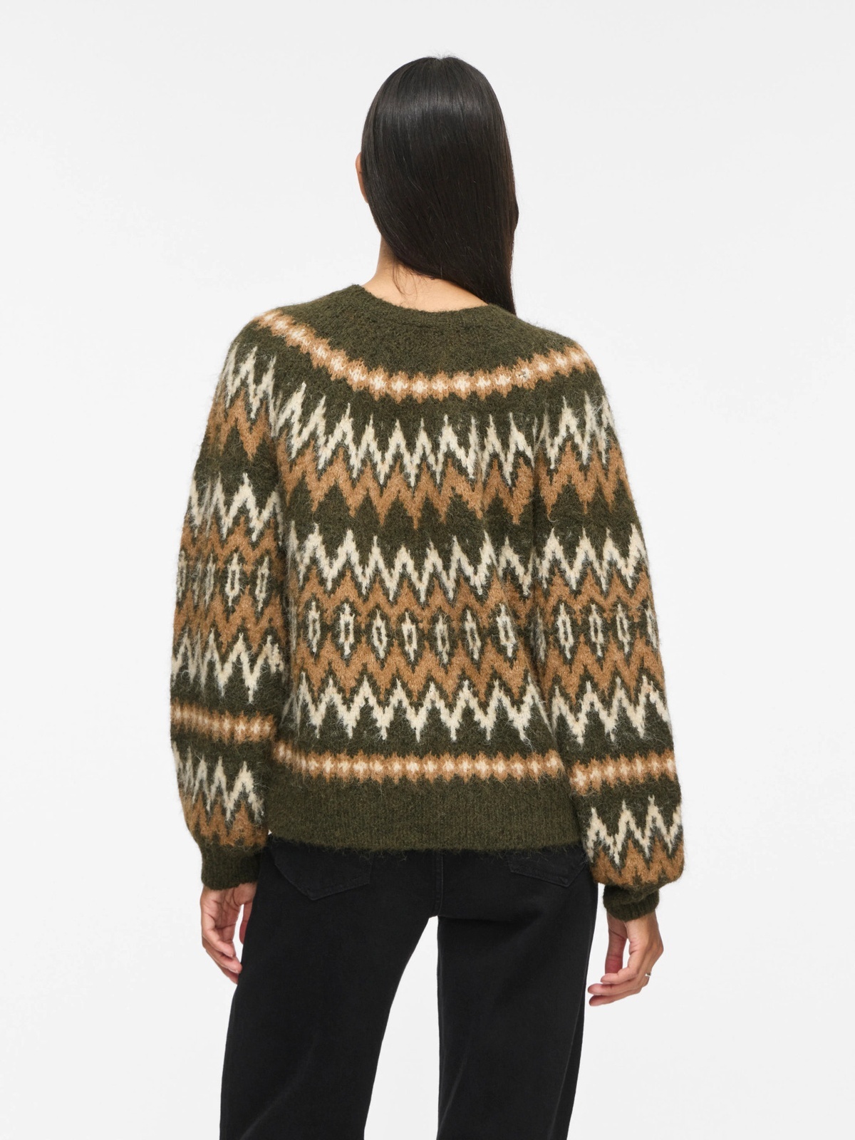 Vila Bows O-Neck Long Sleeve Jaquard Knit Top Forest Night