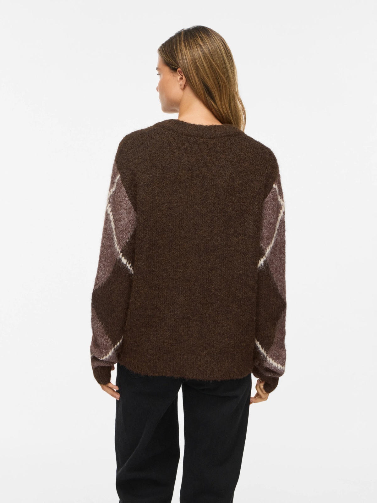 Vila Tolise V-neck Long Sleeve Check Knit Top Coffee Bean DARK NATURAL MELANGE/BIRCH