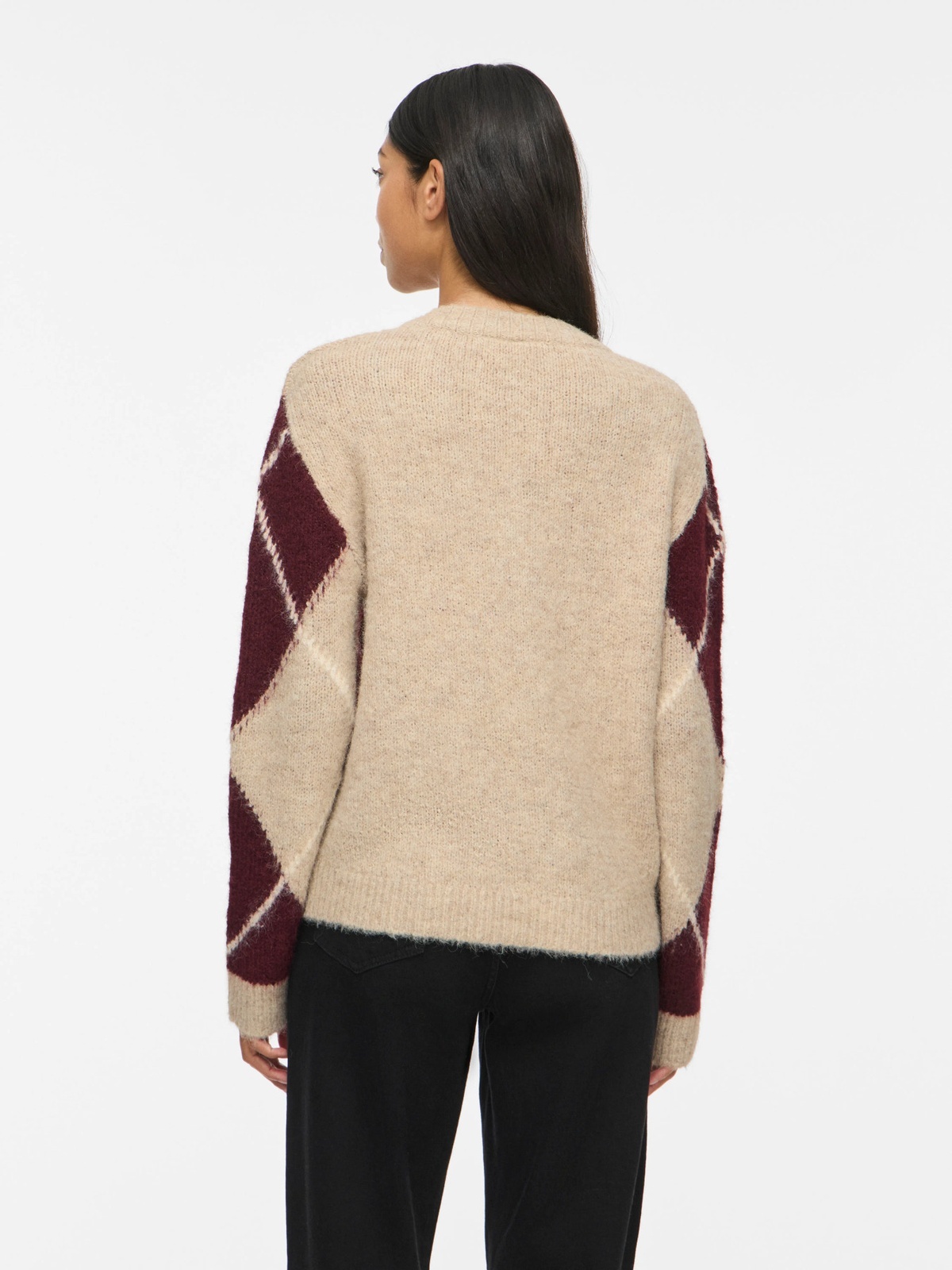 Vila Tolise V-neck Long Sleeve Check Knit Top Natural Melange PORT ROYALE/BIRCH