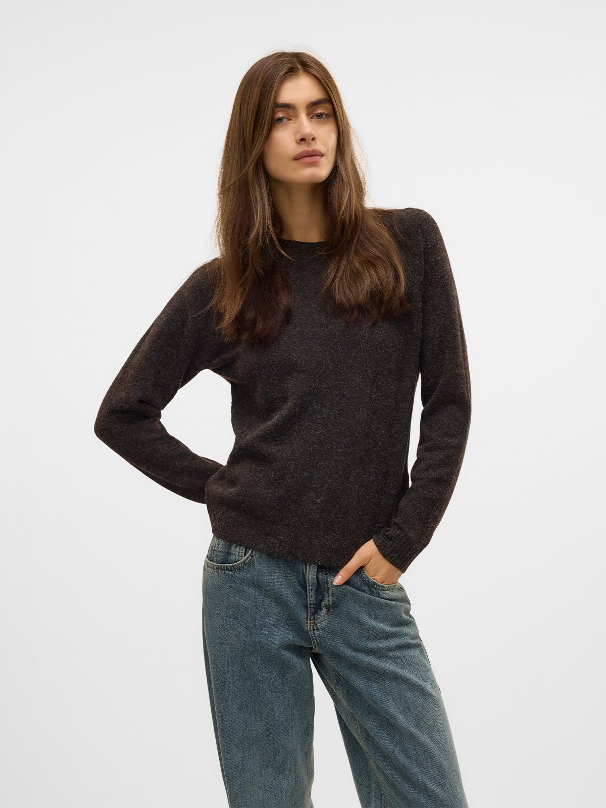 Vero Moda Doffy Long Sleeve O-Neck Blouse Chocolate Torte W. Black Melange