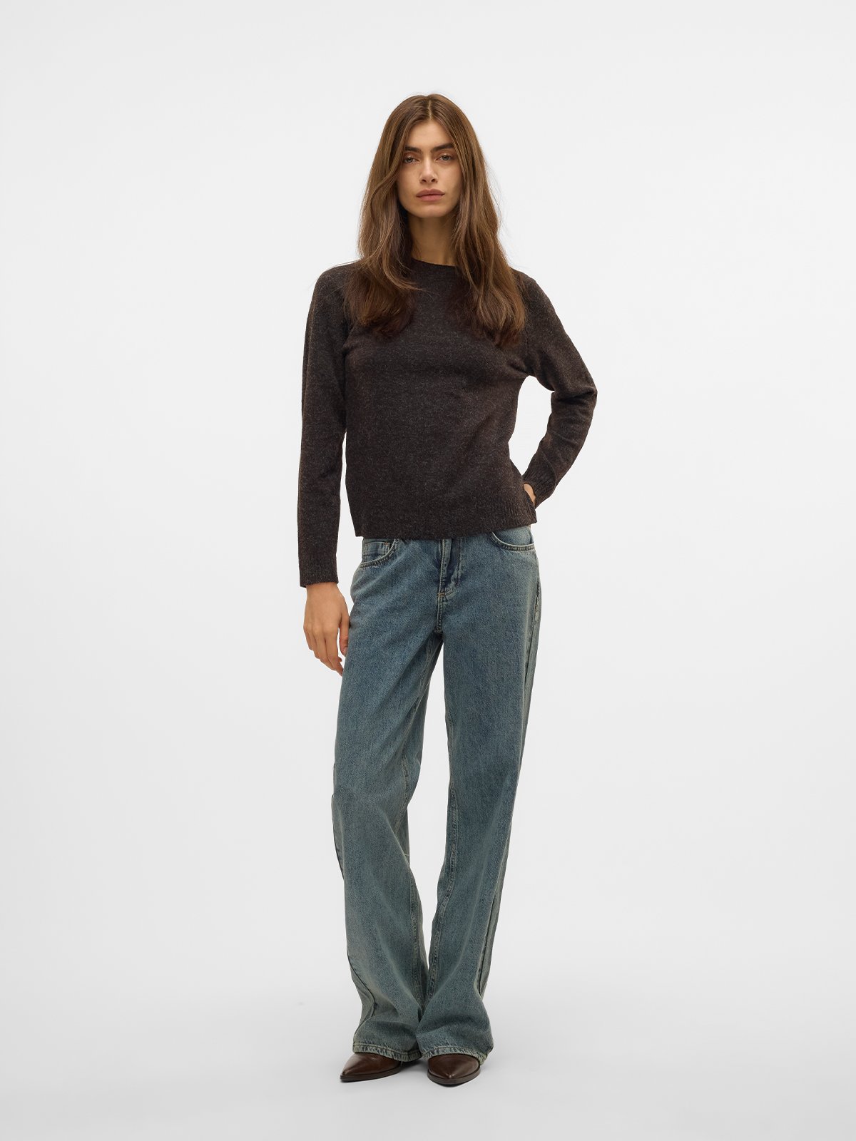 Vero Moda Doffy Long Sleeve O-Neck Blouse Chocolate Torte W. Black Melange