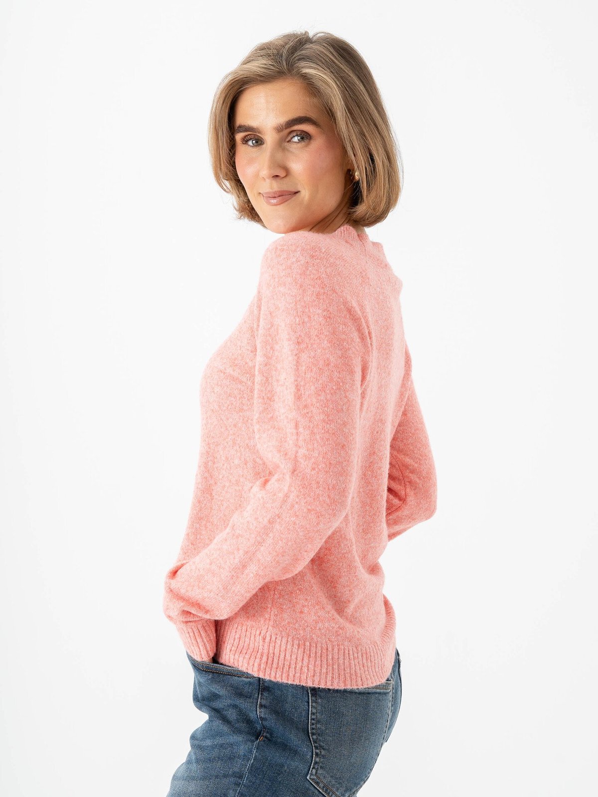 Vero Moda Doffy Long Sleeve O-Neck Blouse Coral Paradise w. White Melange