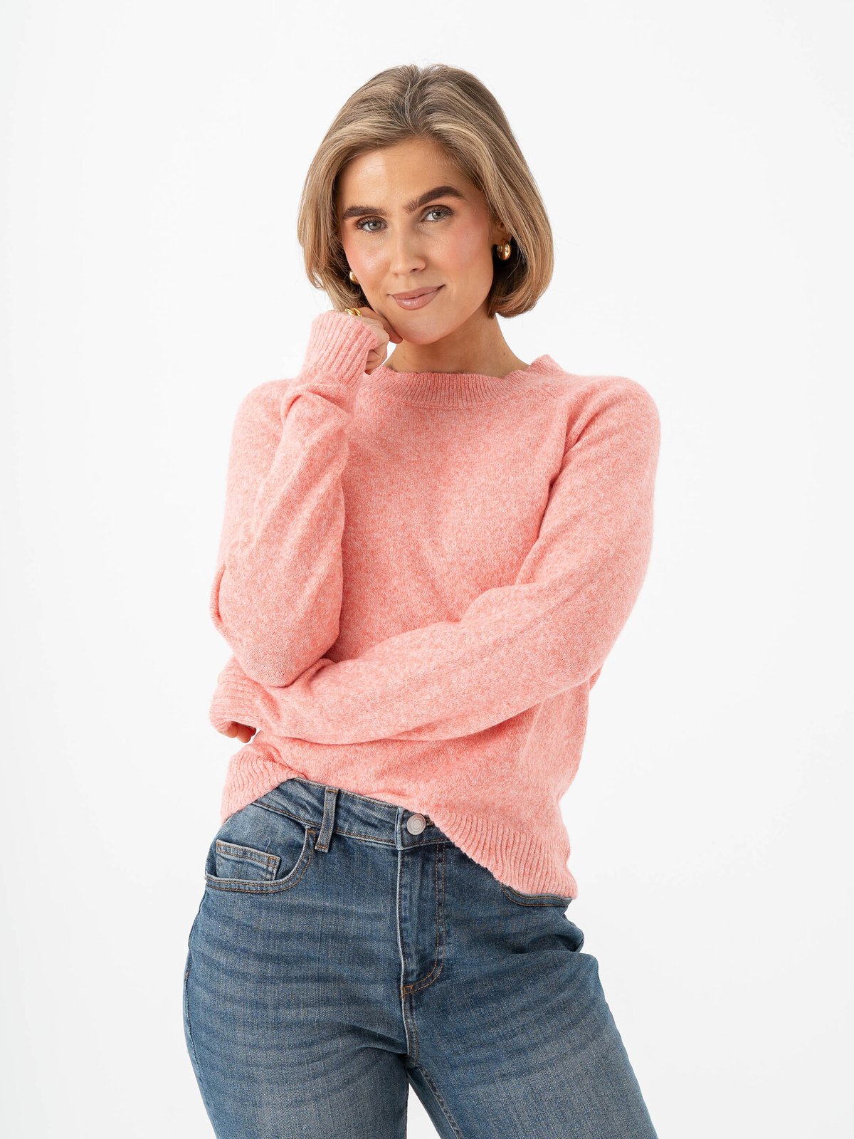 Vero Moda Doffy Long Sleeve O-Neck Blouse Coral Paradise w. White Melange