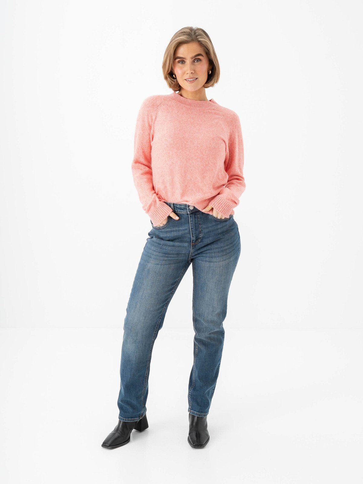 Vero Moda Doffy Long Sleeve O-Neck Blouse Coral Paradise w. White Melange