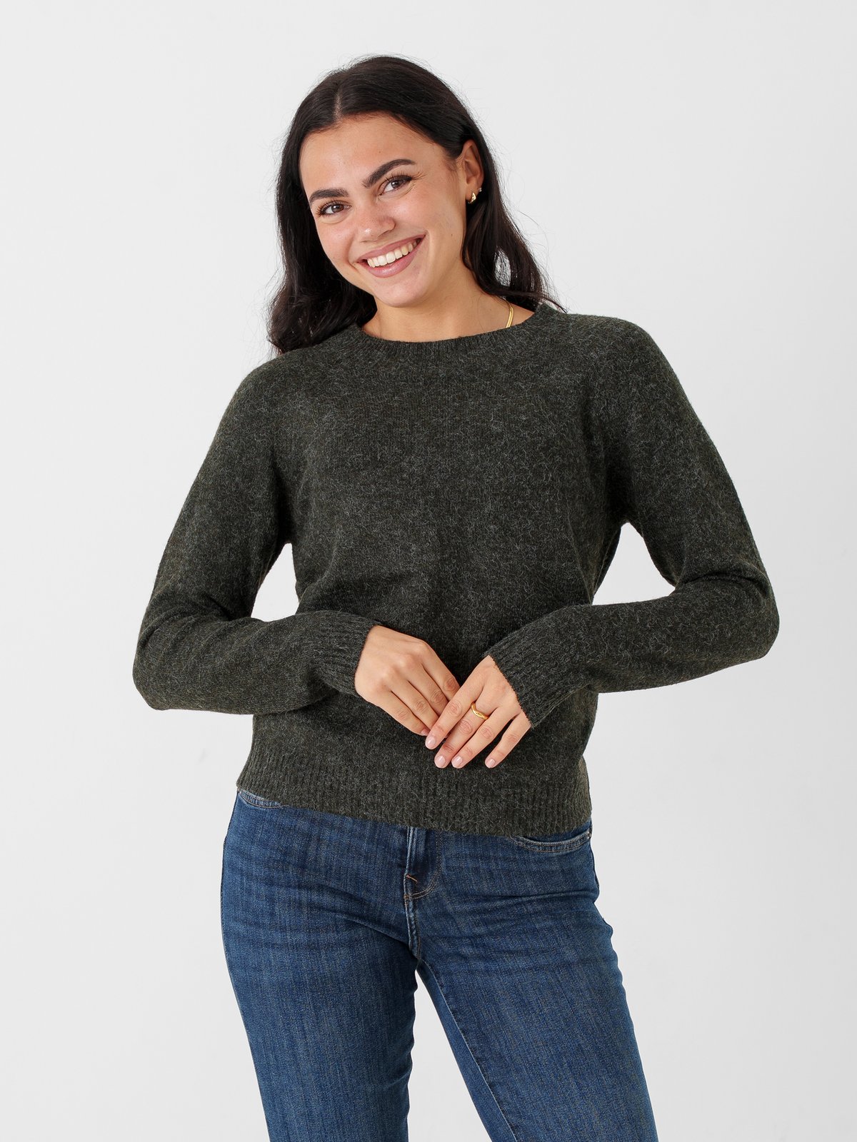 Vero Moda Doffy Long Sleeve O-Neck Blouse Forest Night W. Black Melange