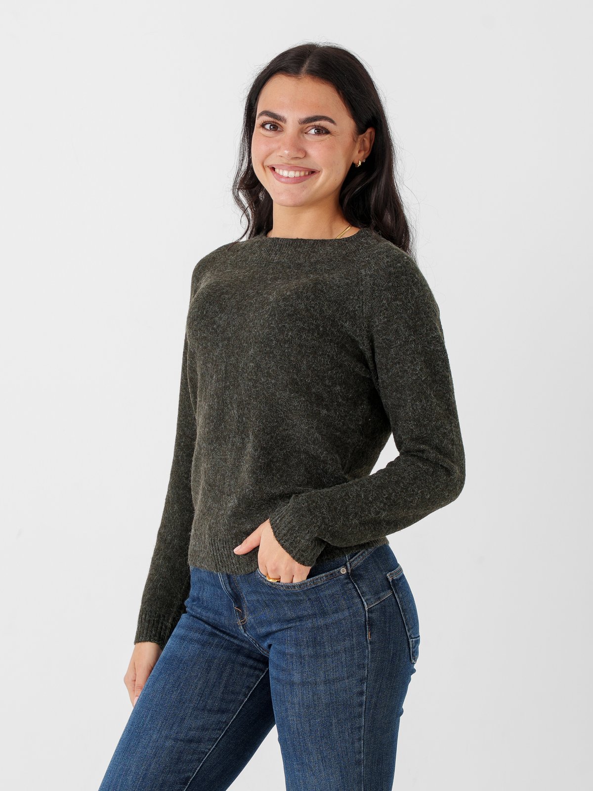 Vero Moda Doffy Long Sleeve O-Neck Blouse Forest Night W. Black Melange