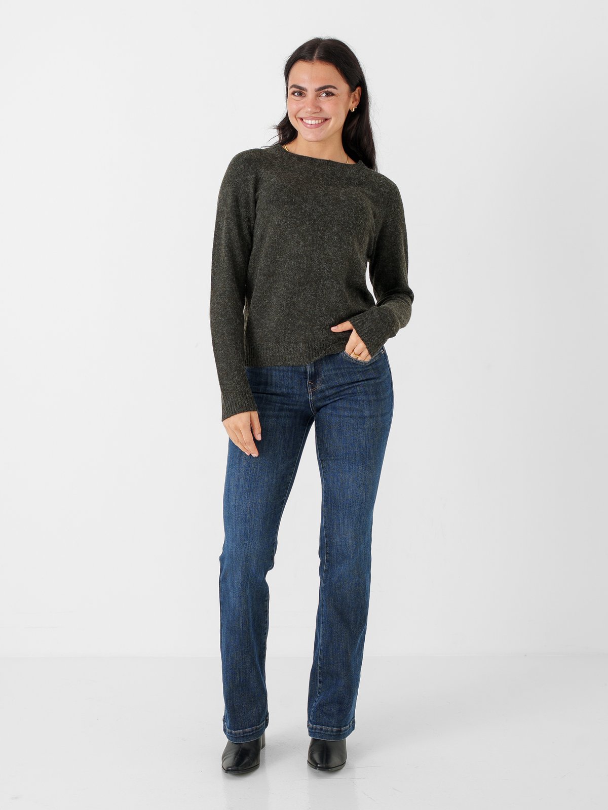Vero Moda Doffy Long Sleeve O-Neck Blouse Forest Night W. Black Melange