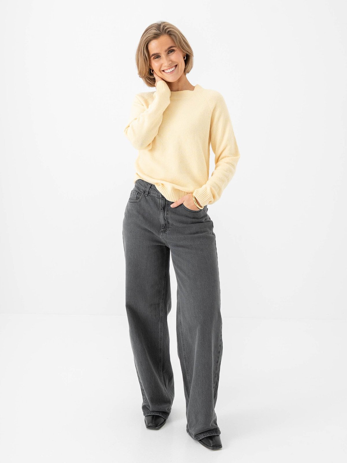 Vero Moda Doffy Long Sleeve O-Neck Blouse Golden Haze W. White Melange