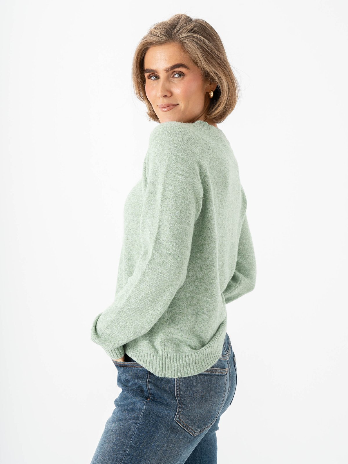 Vero Moda Doffy Long Sleeve O-Neck Blouse Mistletoe w. White Melange