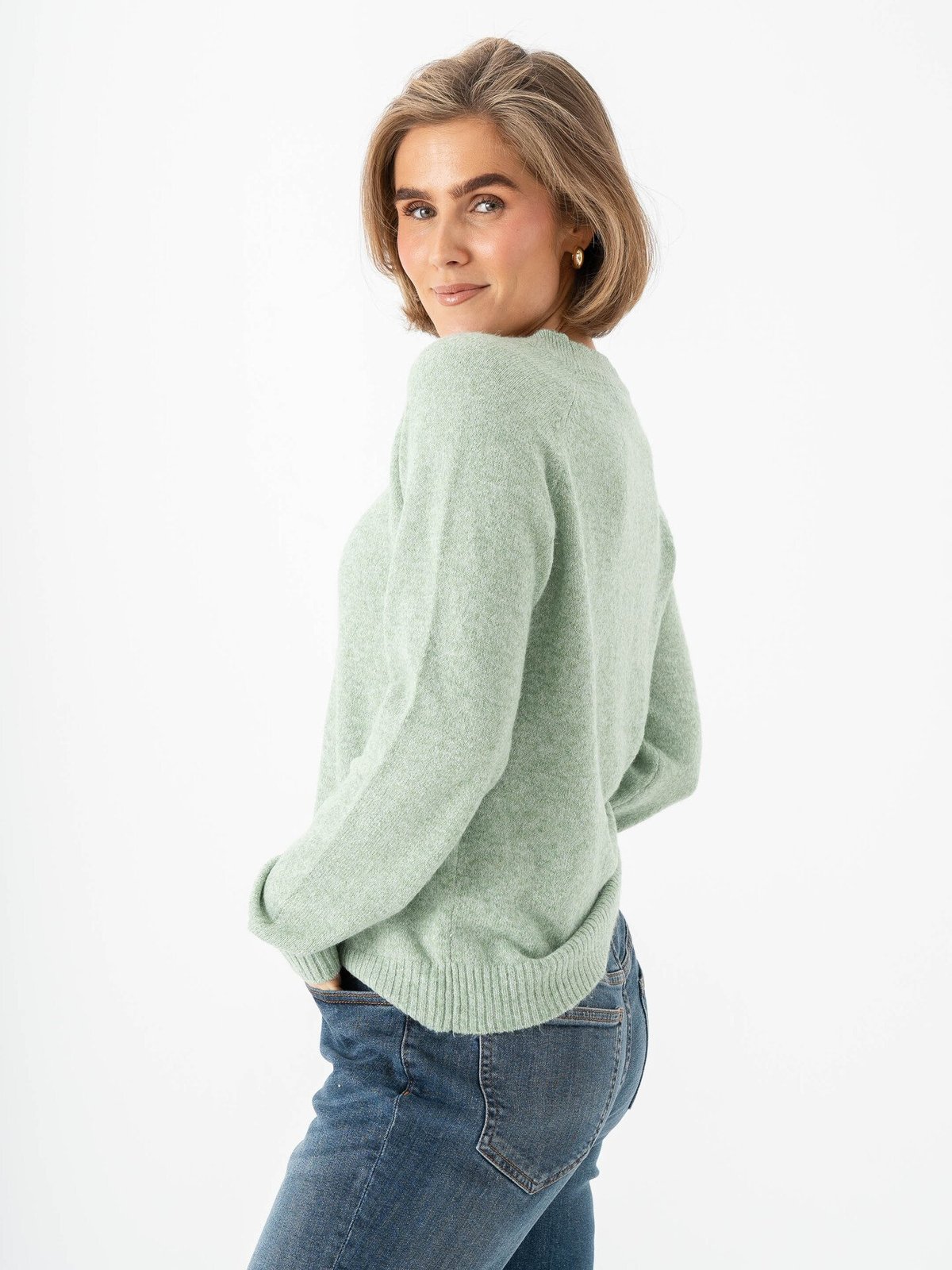 Vero Moda Doffy Long Sleeve O-Neck Blouse Mistletoe w. White Melange