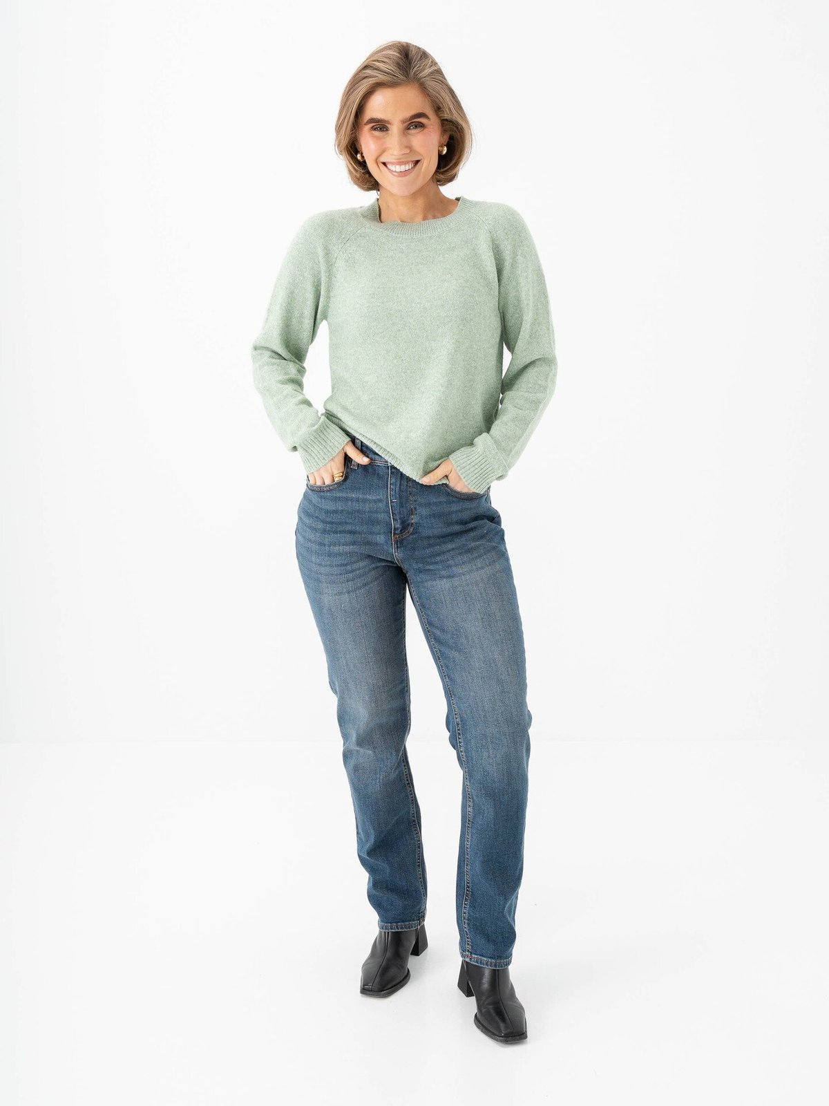 Vero Moda Doffy Long Sleeve O-Neck Blouse Mistletoe w. White Melange