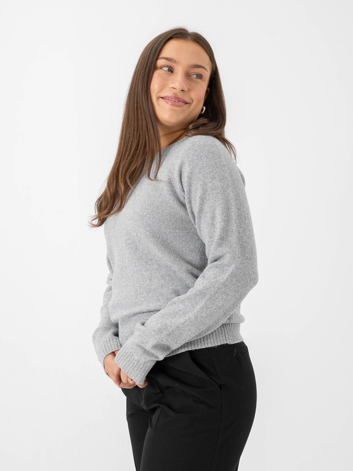 Vero Moda Doffy Shine Long Sleeve O-Neck Blouse Light Grey Melange W. SILVER LUREX