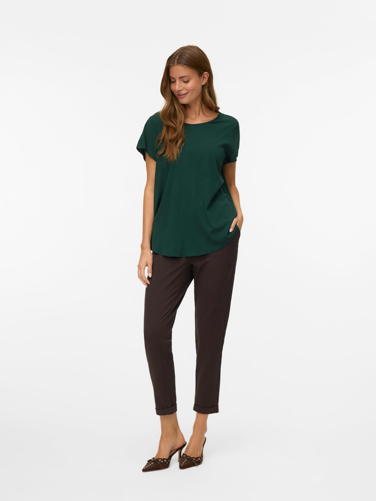 Vero Moda Maya Mid Waist Loose Solid Pant Chocolate Torte