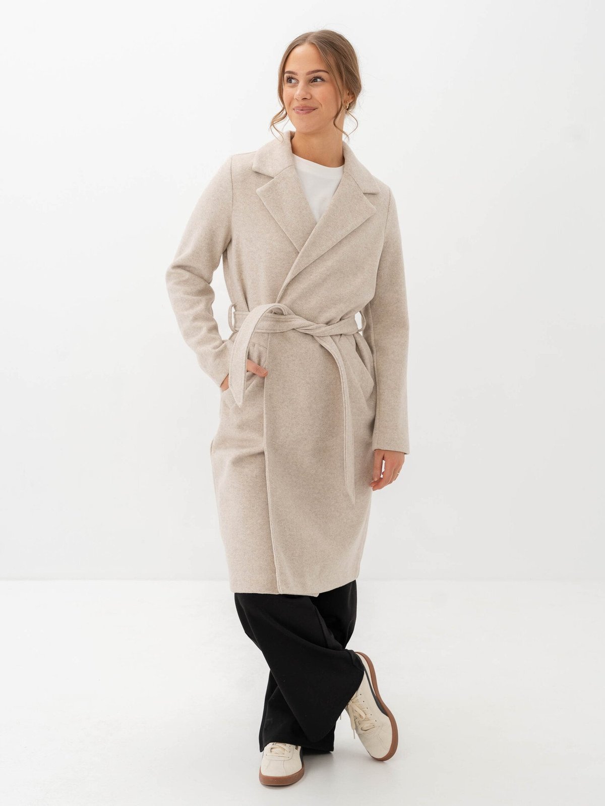 Vero Moda Fortuneaya Long Coat Oatmeal Melange