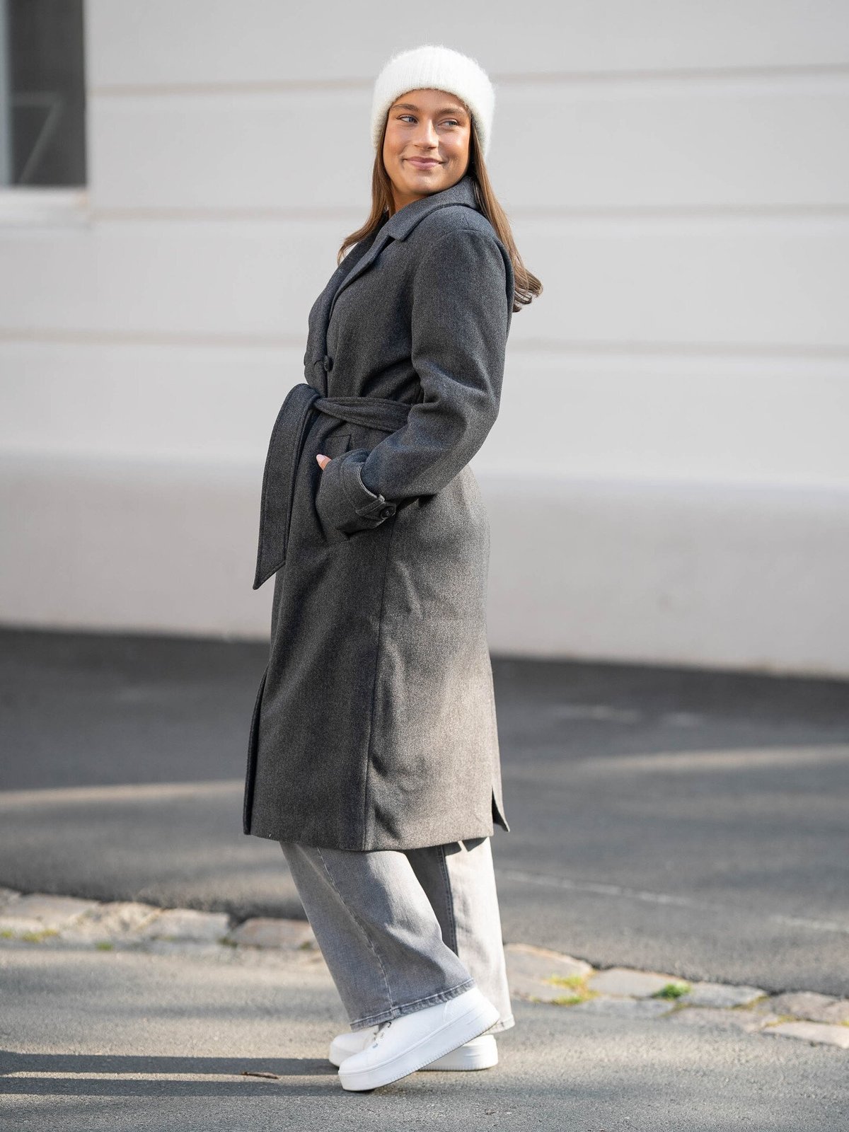 Vero Moda Fortune Vega Long Trenchcoat Dark Grey Melange
