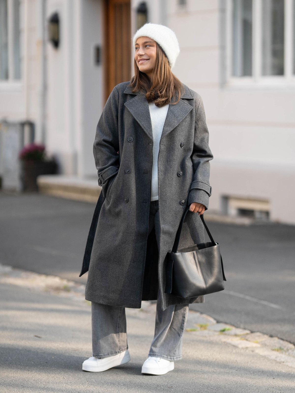 Vero Moda Fortune Vega Long Trenchcoat Dark Grey Melange