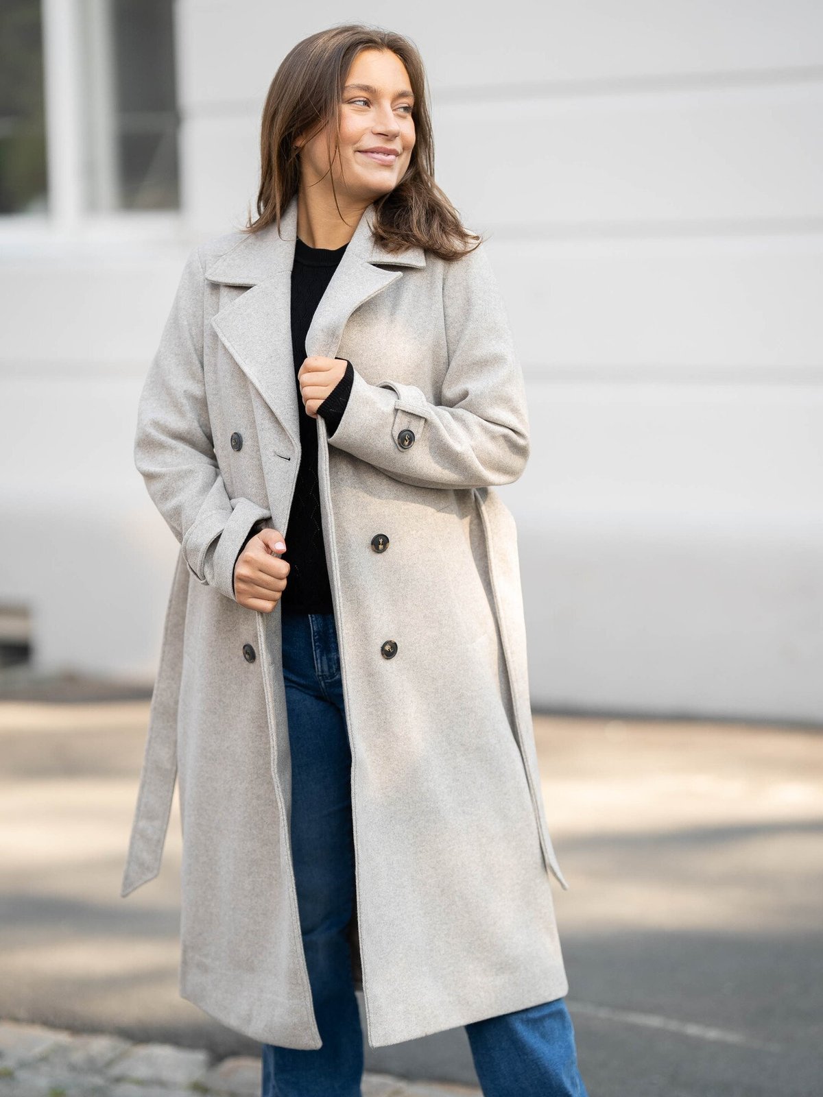Vero Moda Fortune Vega Long Trenchcoat Silver Mink Melange
