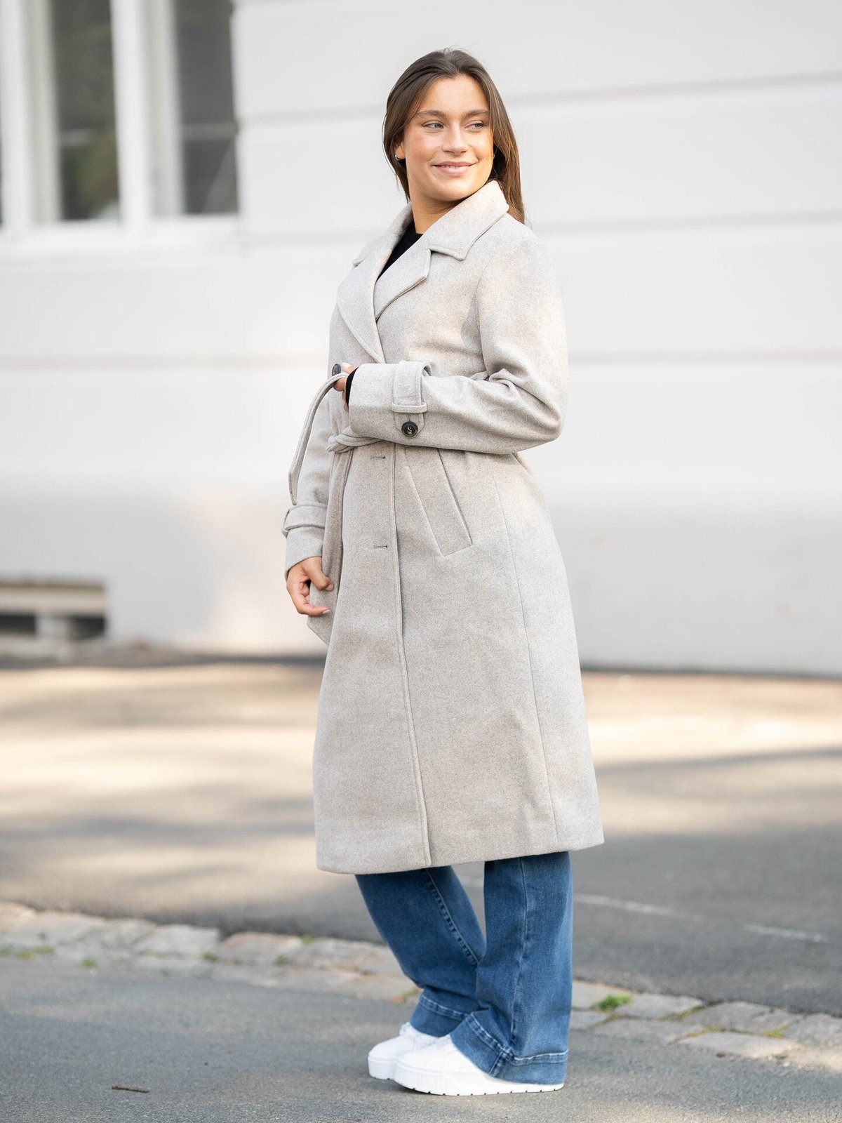 Vero Moda Fortune Vega Long Trenchcoat Silver Mink Melange