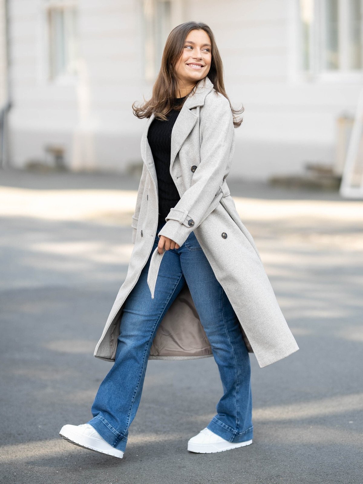 Vero Moda Fortune Vega Long Trenchcoat Silver Mink Melange