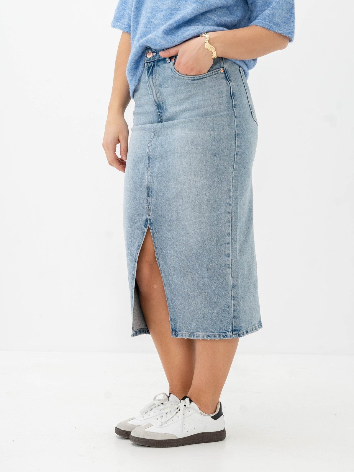 Vero Moda Veri HR Calf Denim Skirt Light Blue Denim