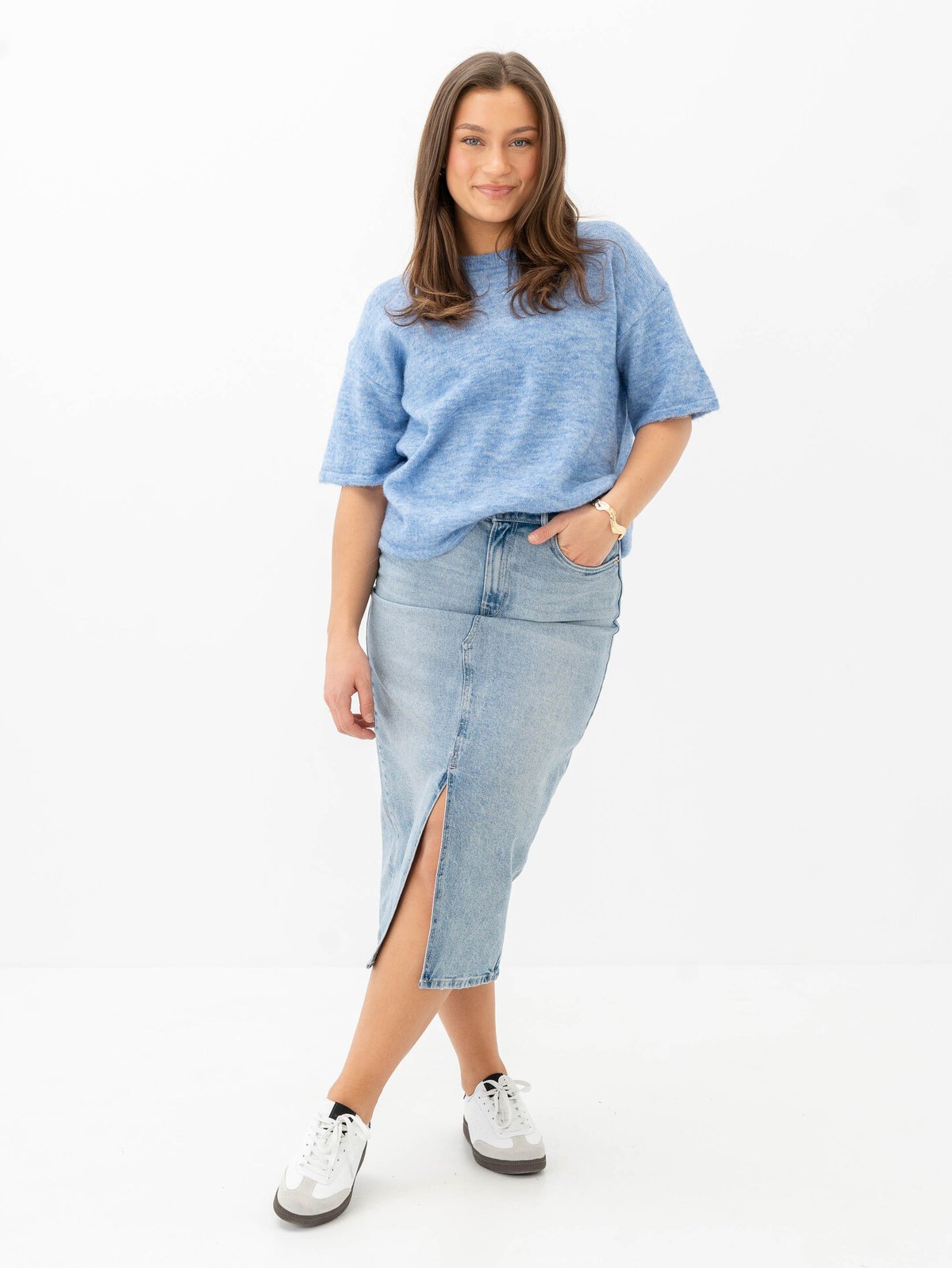 Vero Moda Veri HR Calf Denim Skirt Light Blue Denim